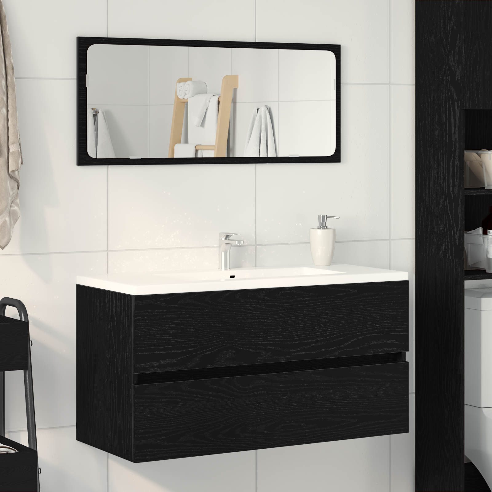 Sink Cabinet Black Oak 90x38.5x45 cm Engineered Wood