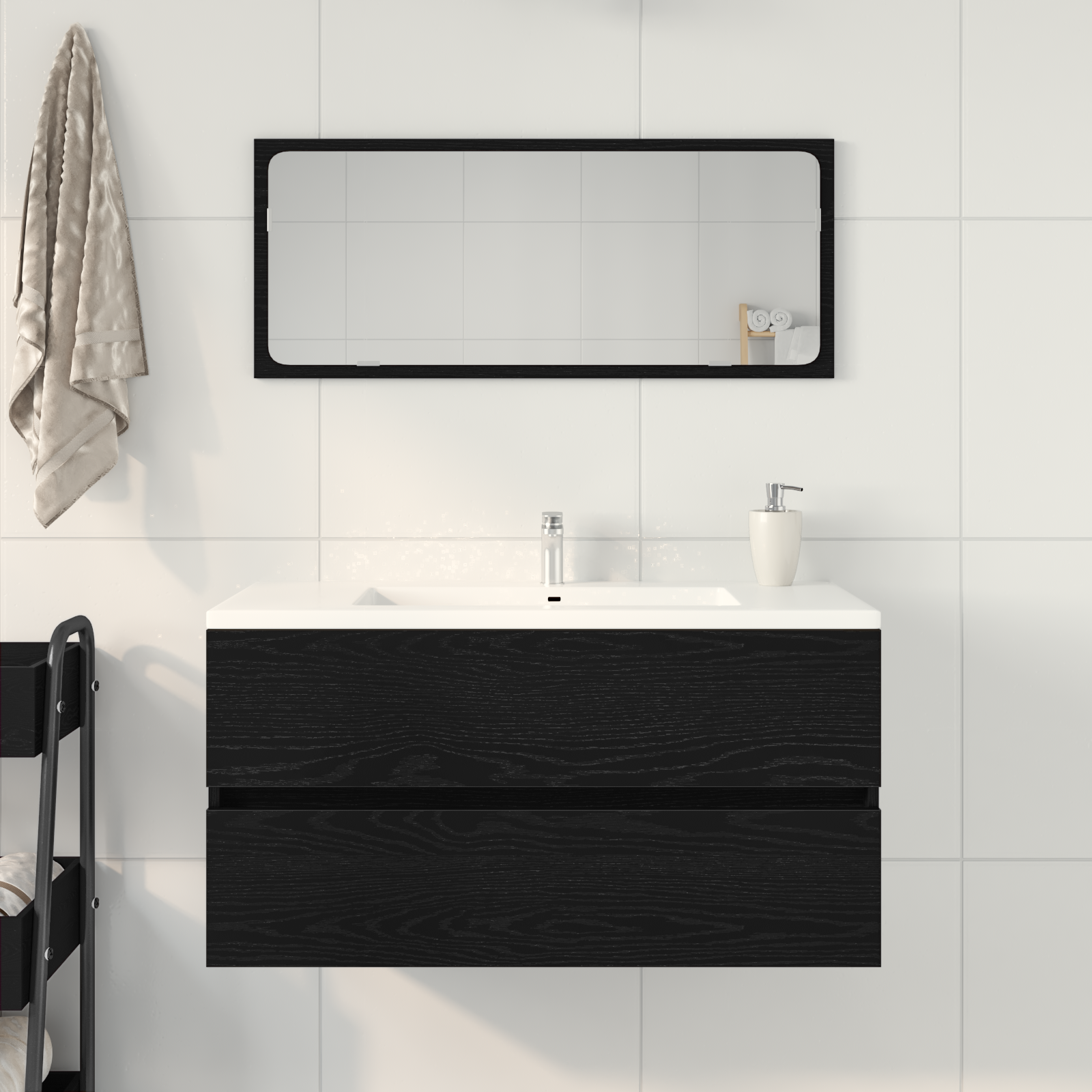 Sink Cabinet Black Oak 90x38.5x45 cm Engineered Wood - Image 4