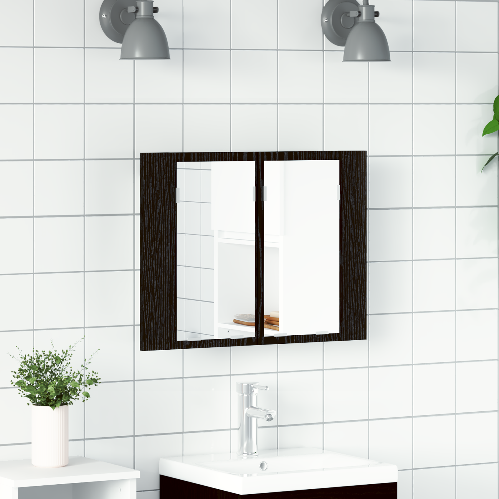 vidaXL Dulap cu oglindă pentru baie Stejar negru 60 x 12 x 45 cm