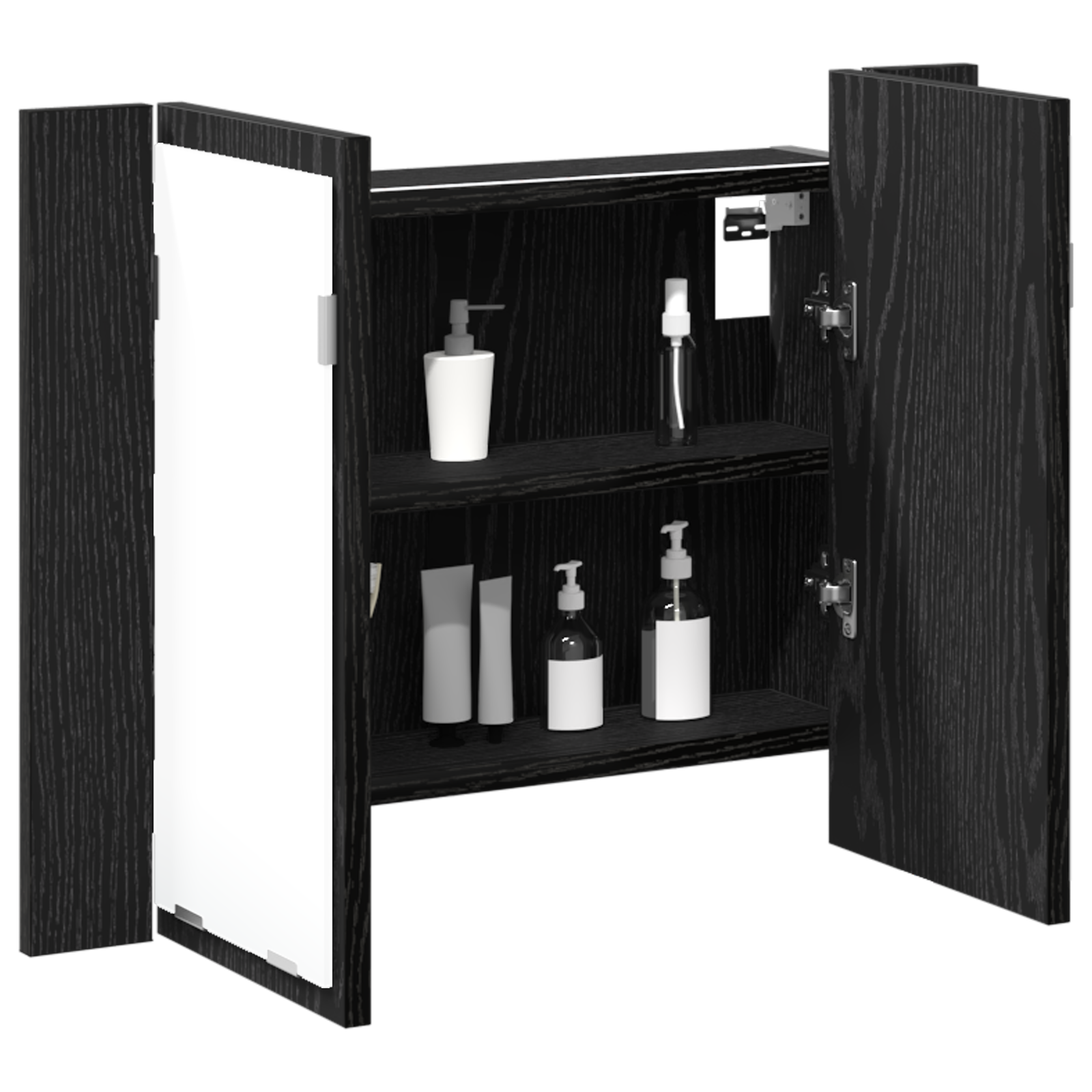 LED Bathroom Mirror Cabinet Black Oak 60x12x45 cm Engineered Wood - Image 3