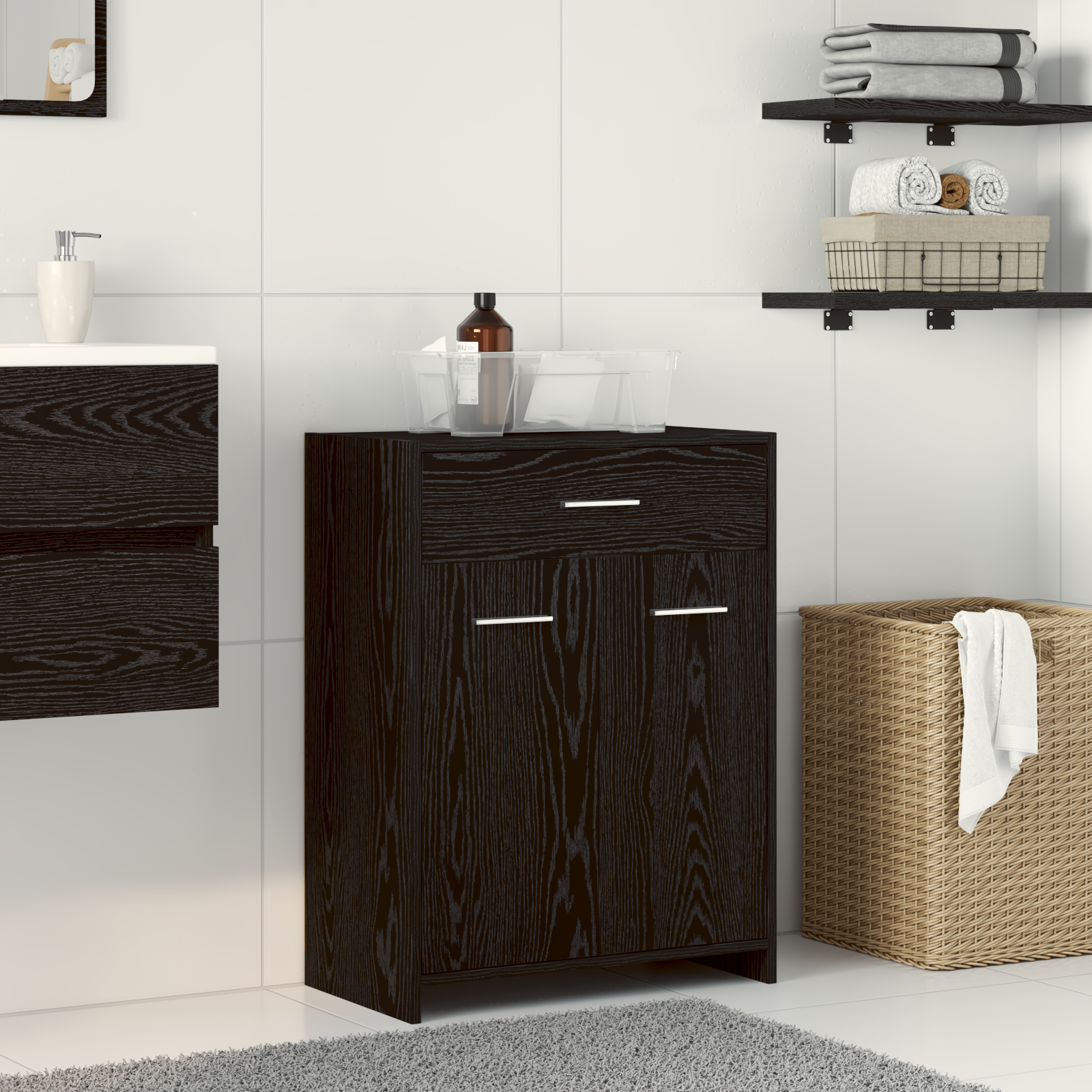 Thumbnail - vidaXL Badezimmer-Schrank Schwarz Eiche 60x33x80 cm aus Ingenieurholz