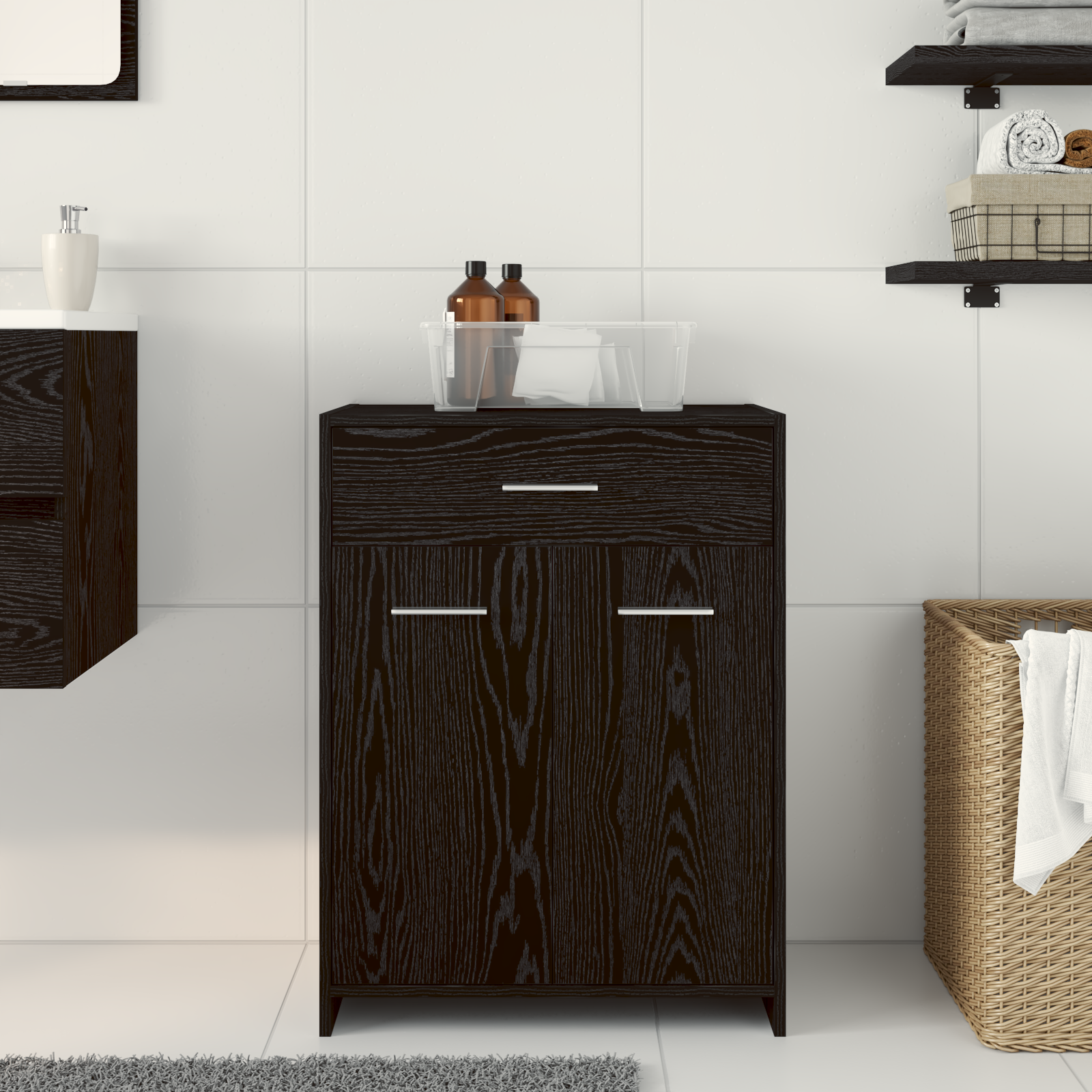 Black Oak Bathroom Cabinet 60x33x80 cm Made of Engineered Wood - Image 4