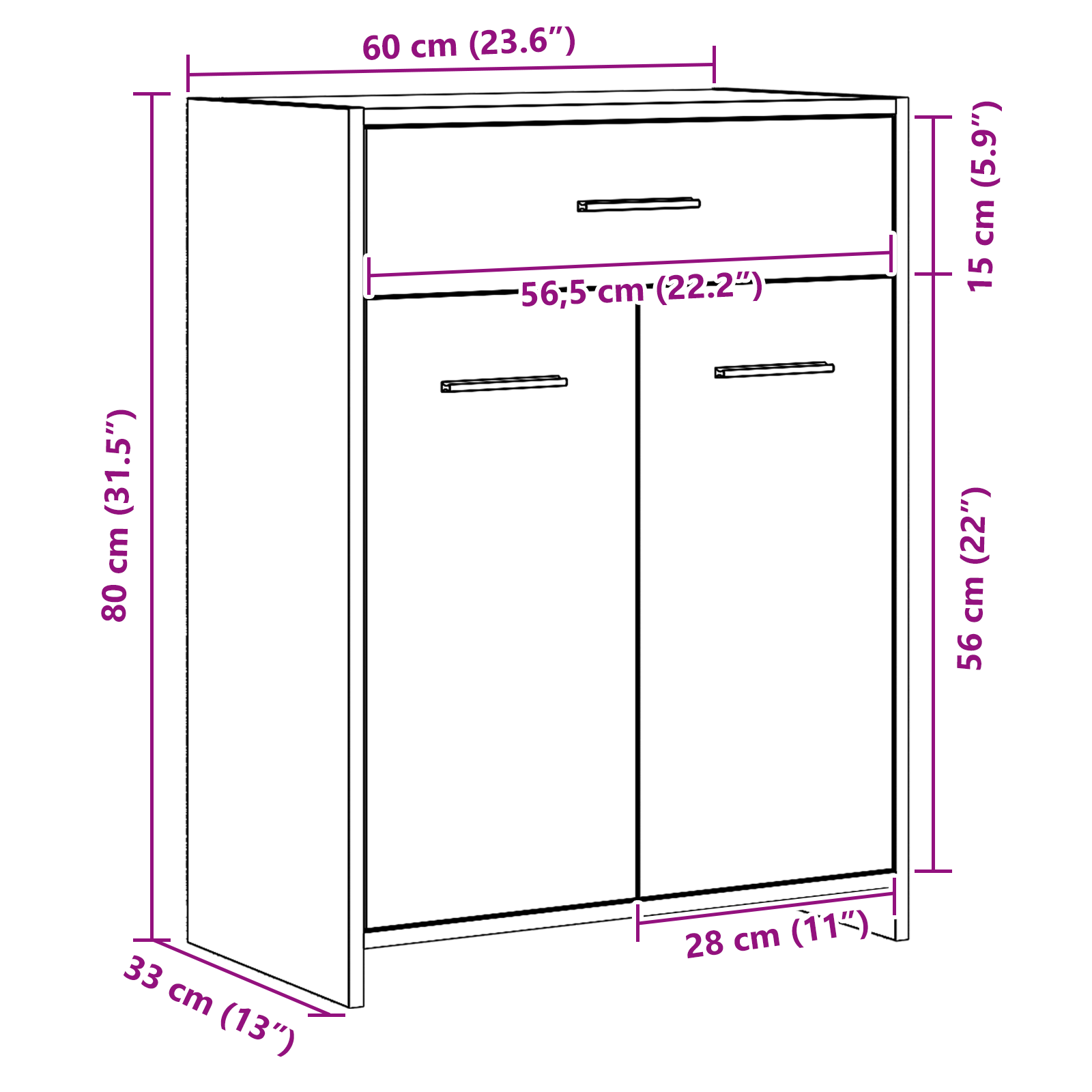 Black Oak Bathroom Cabinet 60x33x80 cm Made of Engineered Wood - Image 11