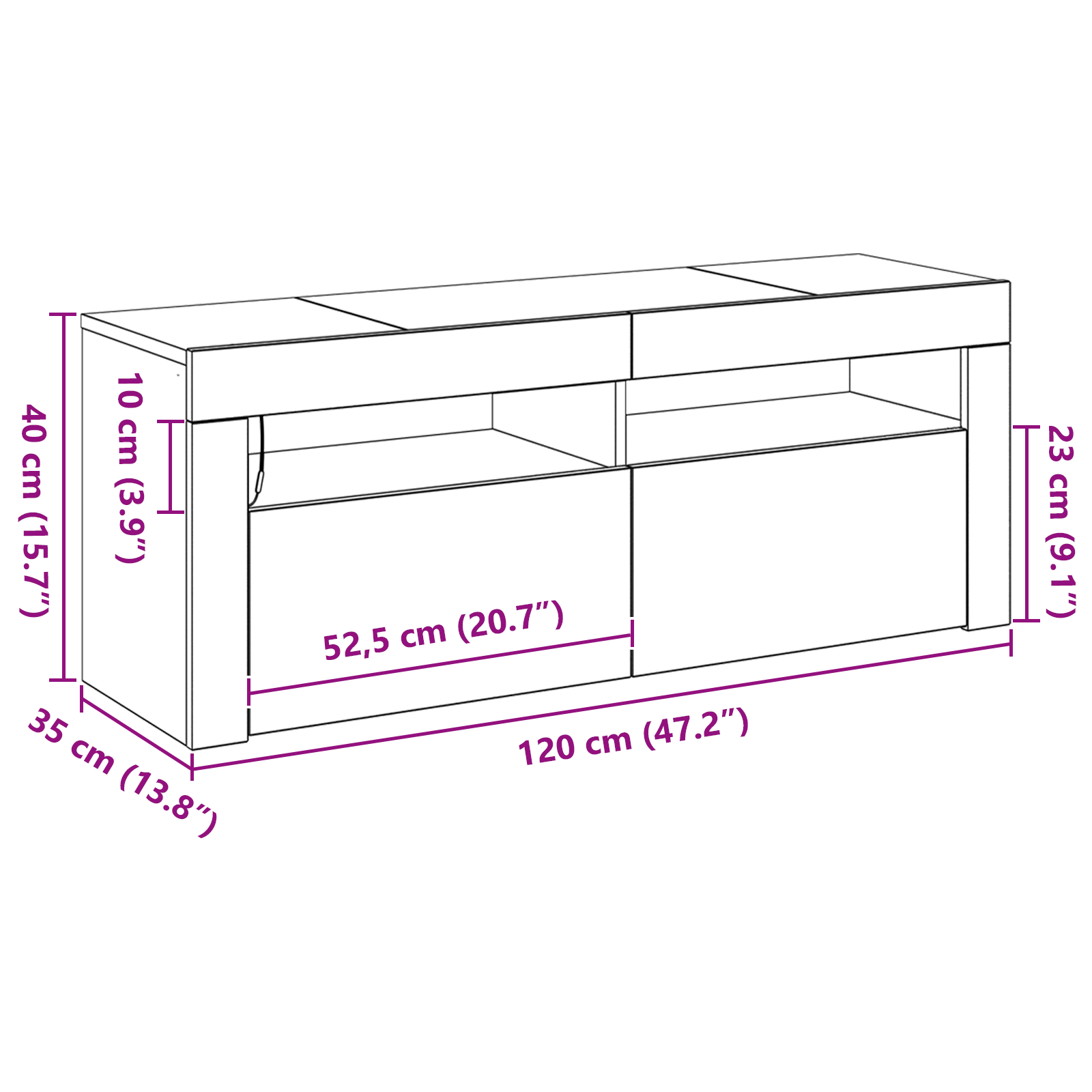 Mueble para TV con Luces LED 120x35x40 cm Soporte Salón Multicolor vidaXL - Imagen 107 de 143