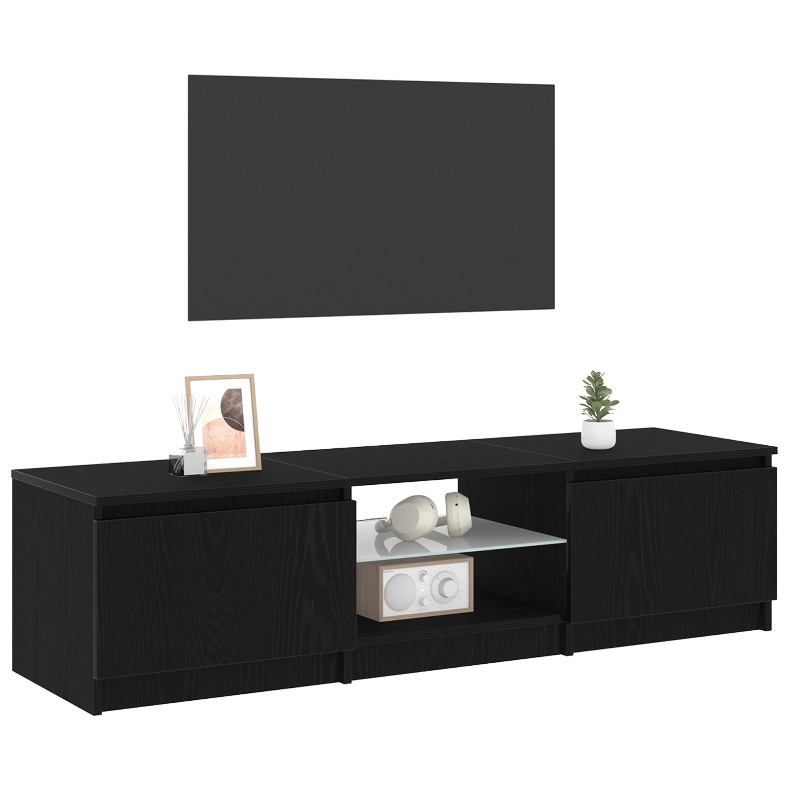 TV Skab med LED Lys - Sort Eg 140x40x35,5 cm - Konstrueret Træ 3 image product%2F862563%2FP Staged 862563 WBG Mood 01