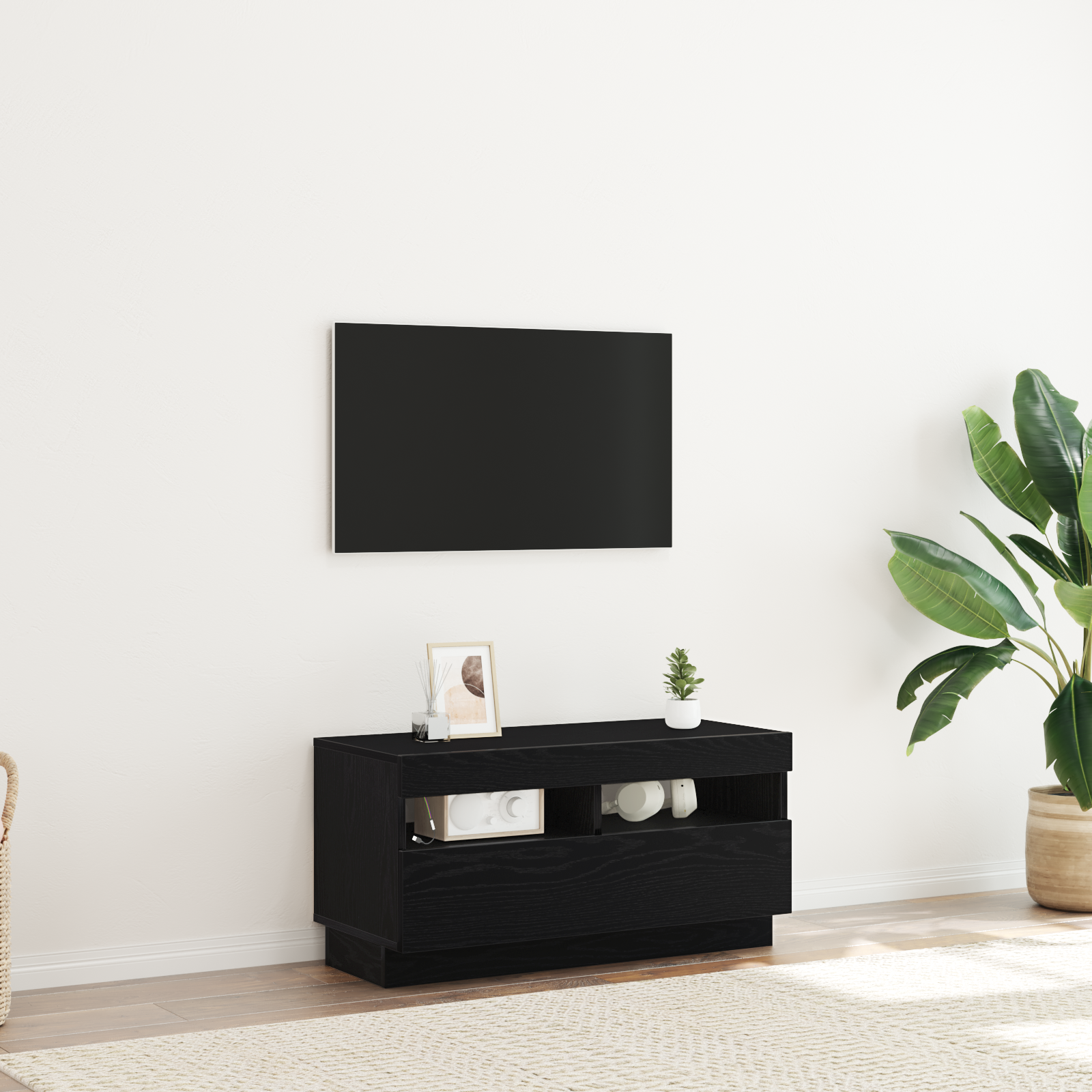 Thumbnail - vidaXL LED TV-Schrank Schwarz Eiche 80x35x40 cm Holzwerkstoff