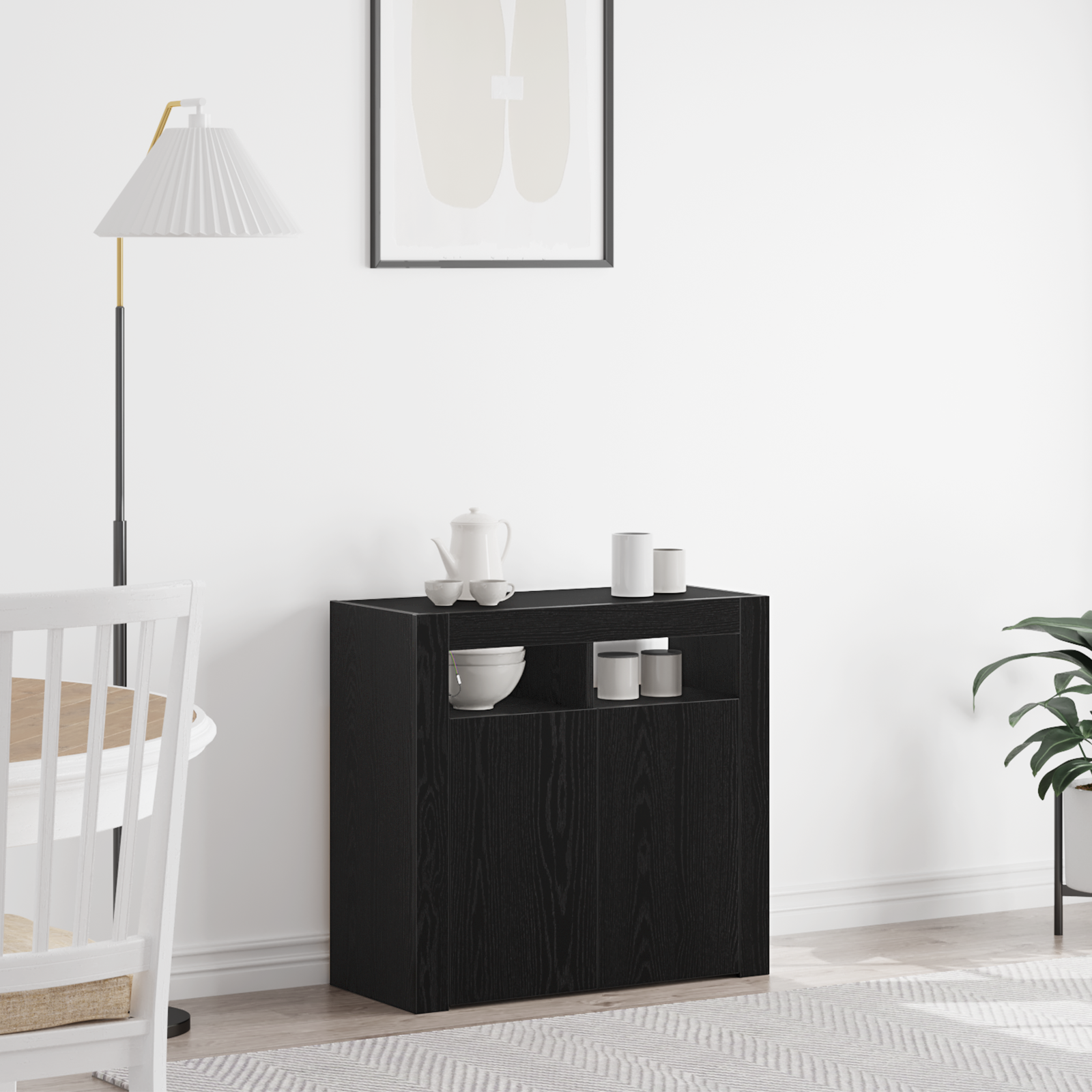 Thumbnail - vidaXL LED Sideboard Schwarz Eiche 80x35x75 cm Holzwerkstoff