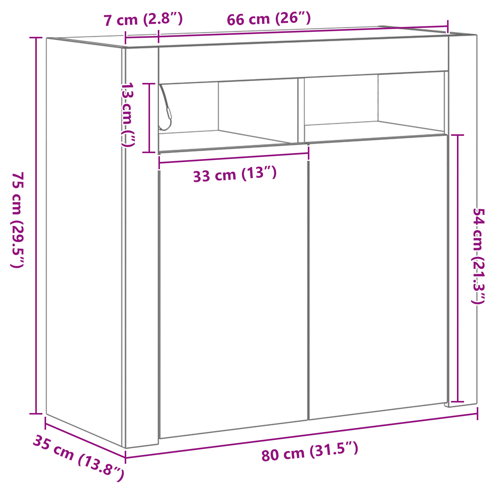 Sideboard with LED Lights - Black Oak - 80x35x75 cm - Engineered Wood - Image 11