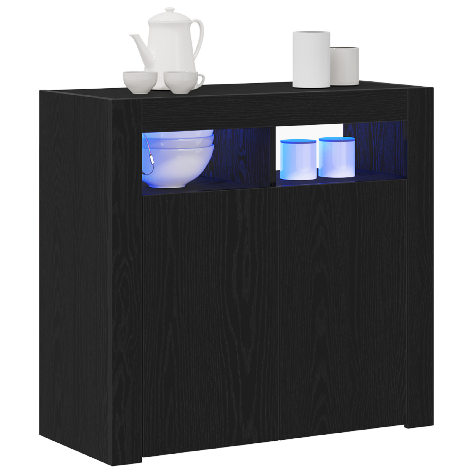 Thumbnail - vidaXL LED Sideboard Schwarz Eiche 80x35x75 cm Holzwerkstoff