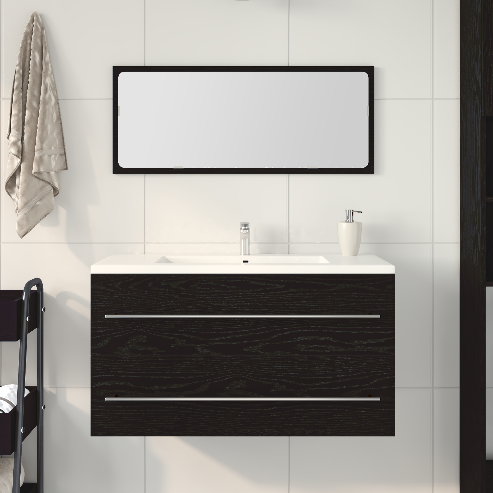 Sink Cabinet with Mirror Black Oak 90x45x1,5 cm Engineered Wood - Image 4