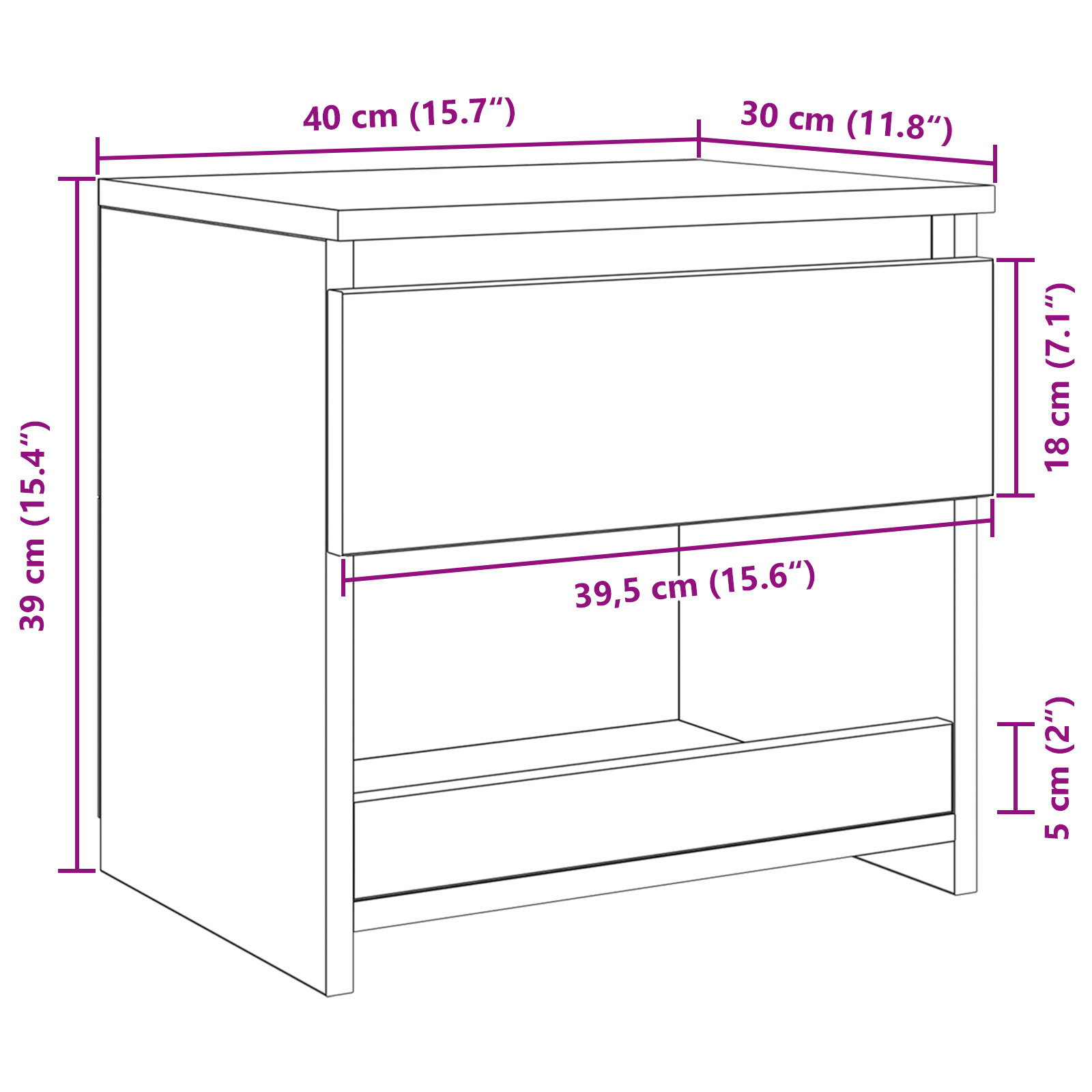 Нощно шкафче Черен дъб 40x30x39 см от инженерна дървесина - Image 11