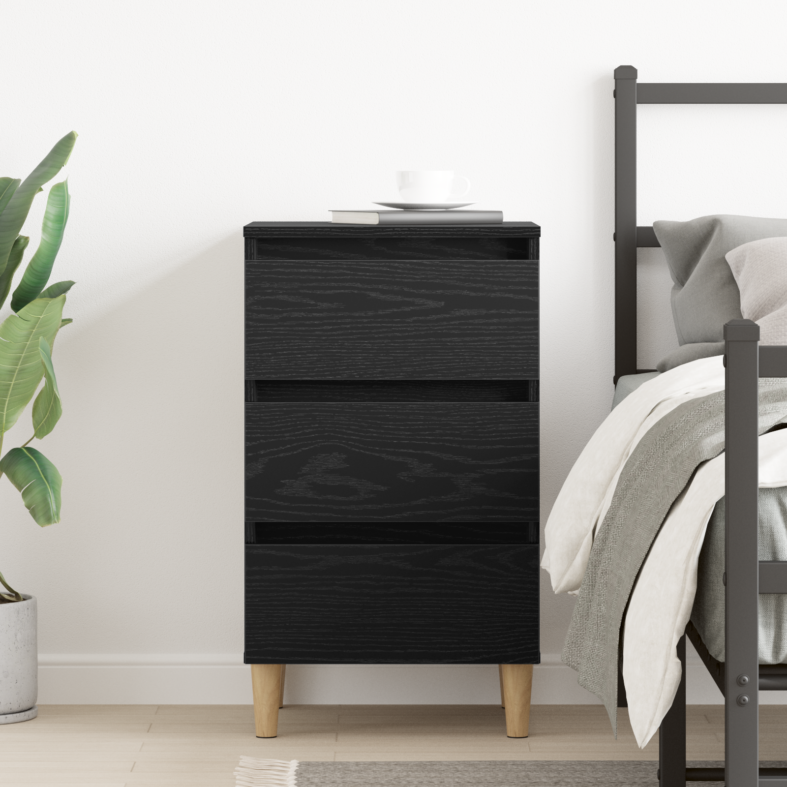 Bedside Cabinet with Wooden Leg Black Oak 40x35x69 cm - Image 4