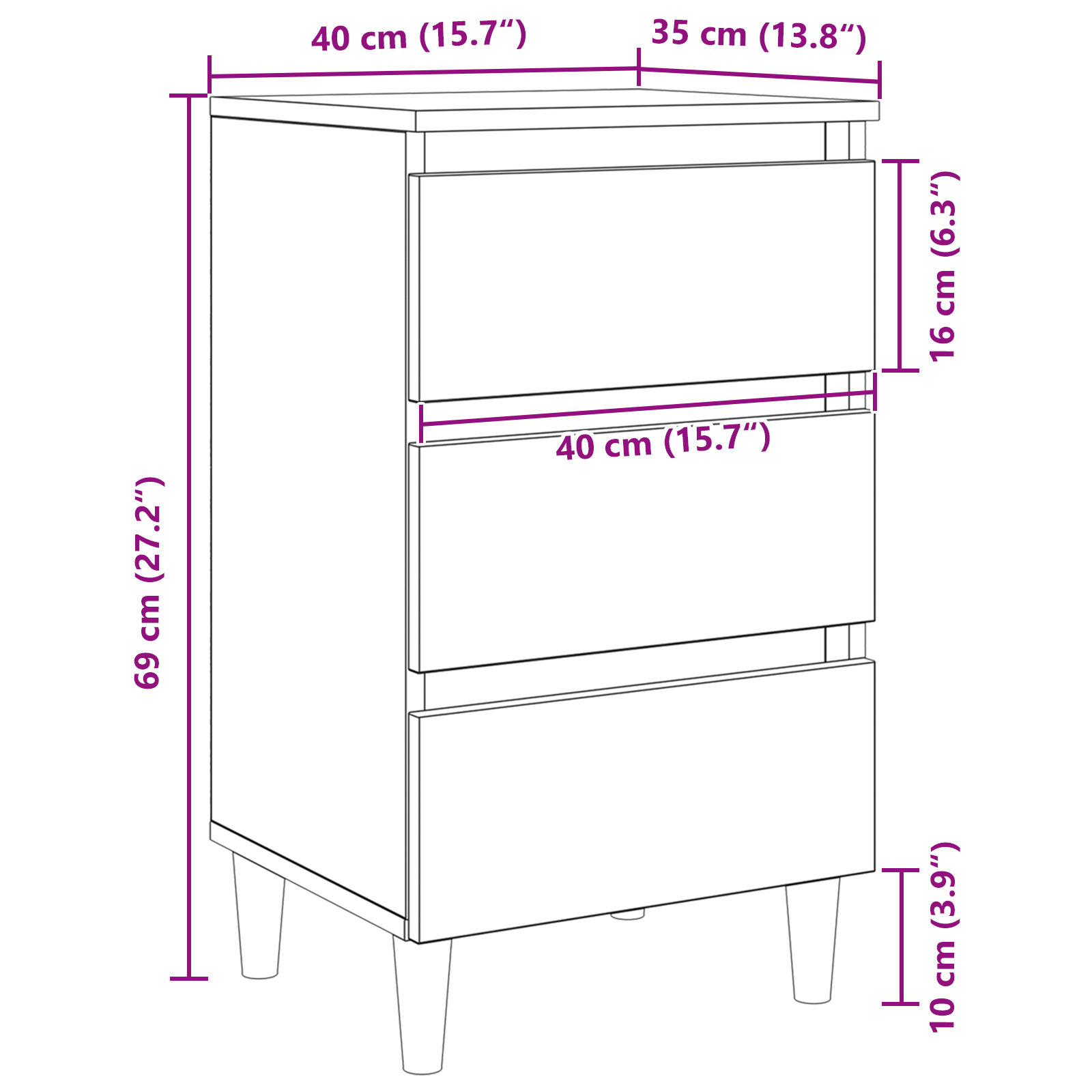 Bedside Cabinet with Wooden Leg Black Oak 40x35x69 cm - Image 11