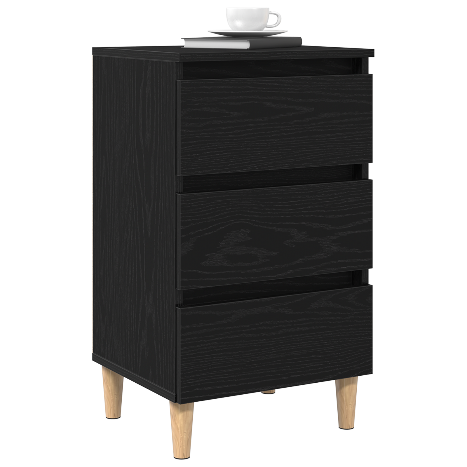 Bedside Cabinet with Wooden Leg Black Oak 40x35x69 cm - Image 3