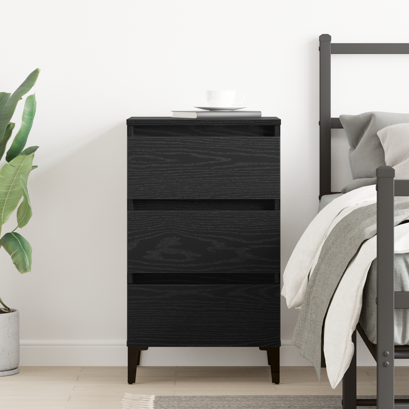 Bedside Cabinet with Metal Leg Black Oak 40x35x69 cm - Image 4