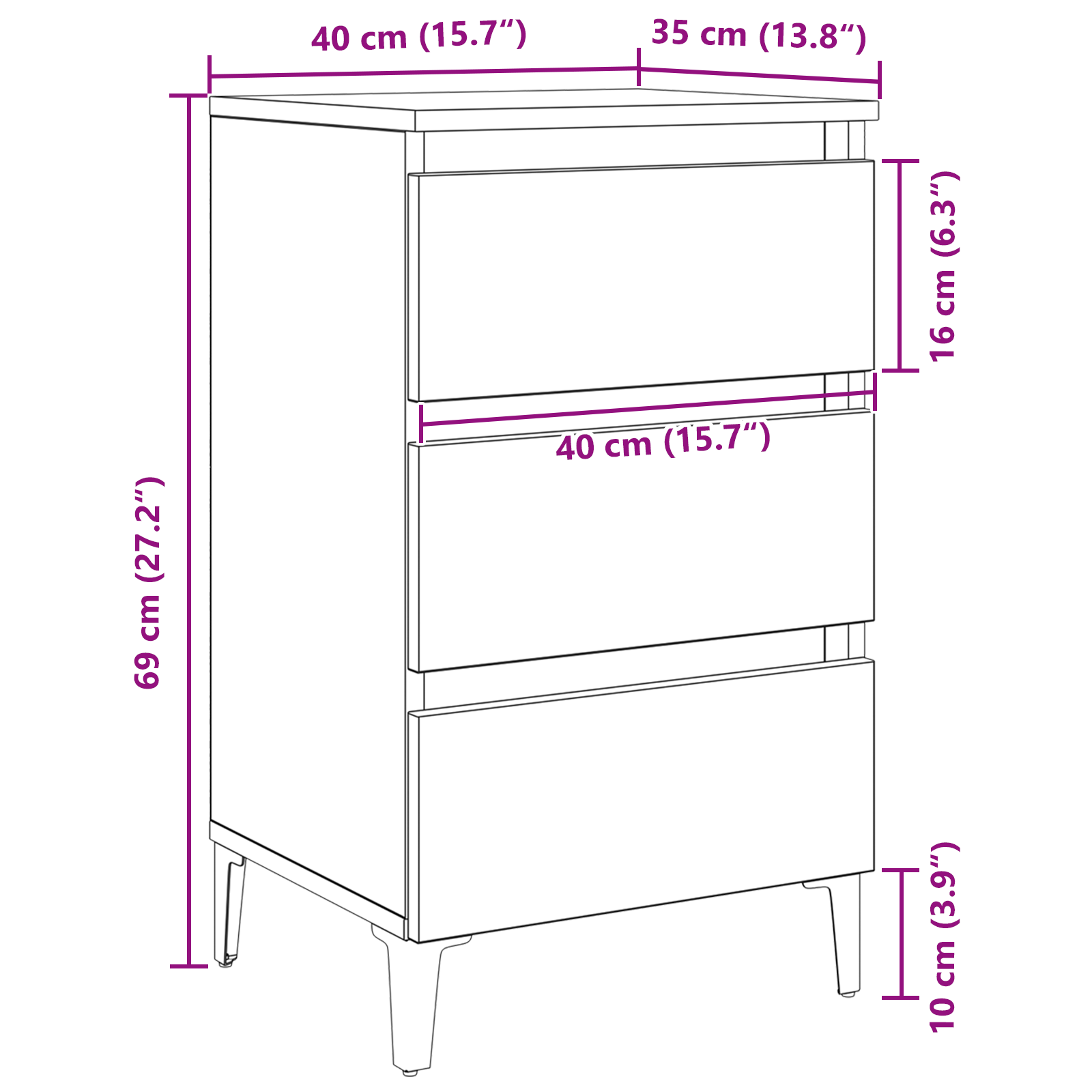 Bedside Cabinet with Metal Leg Black Oak 40x35x69 cm - Image 11