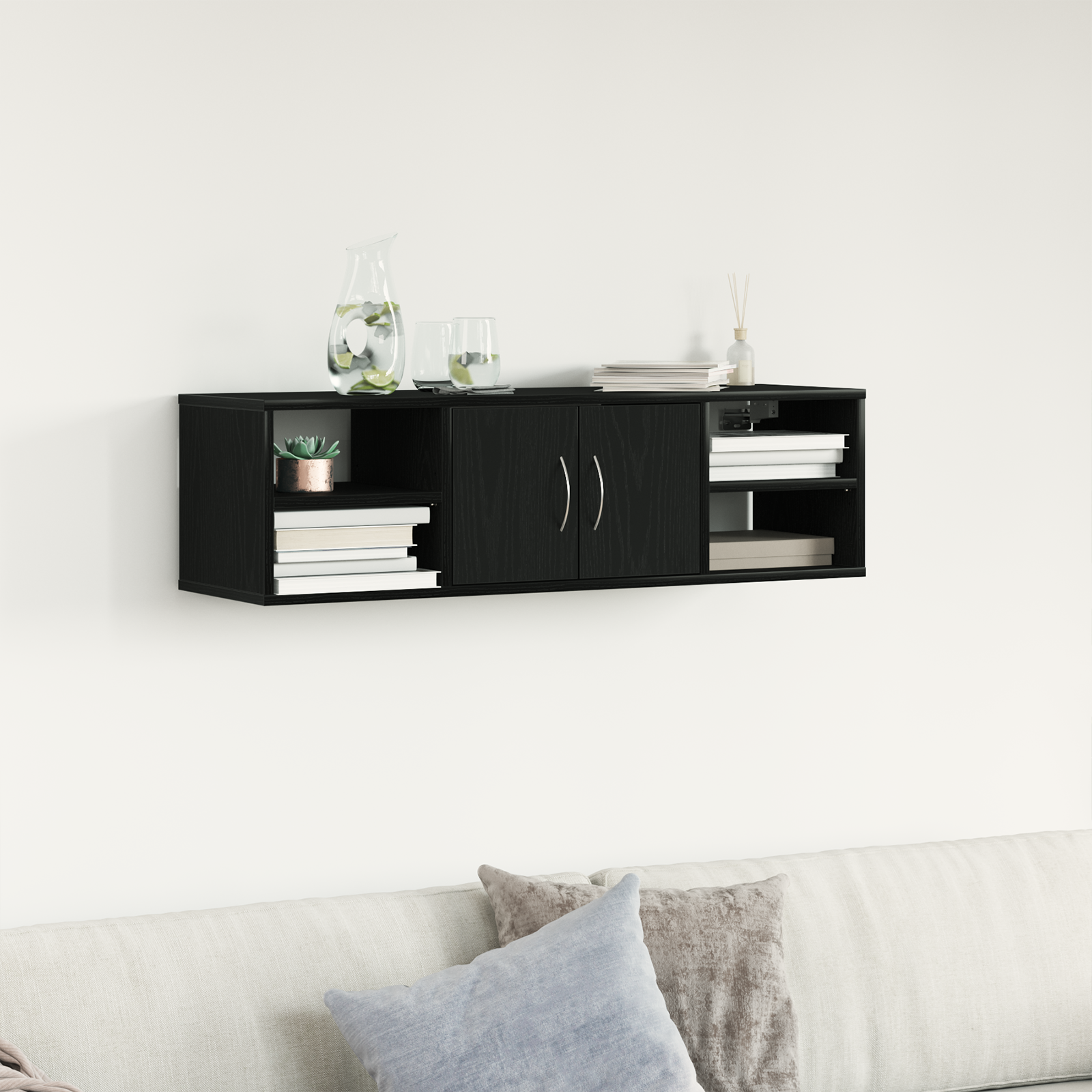 Wall-Mounted Shelf Black Oak 140x41x75 cm Engineered Wood