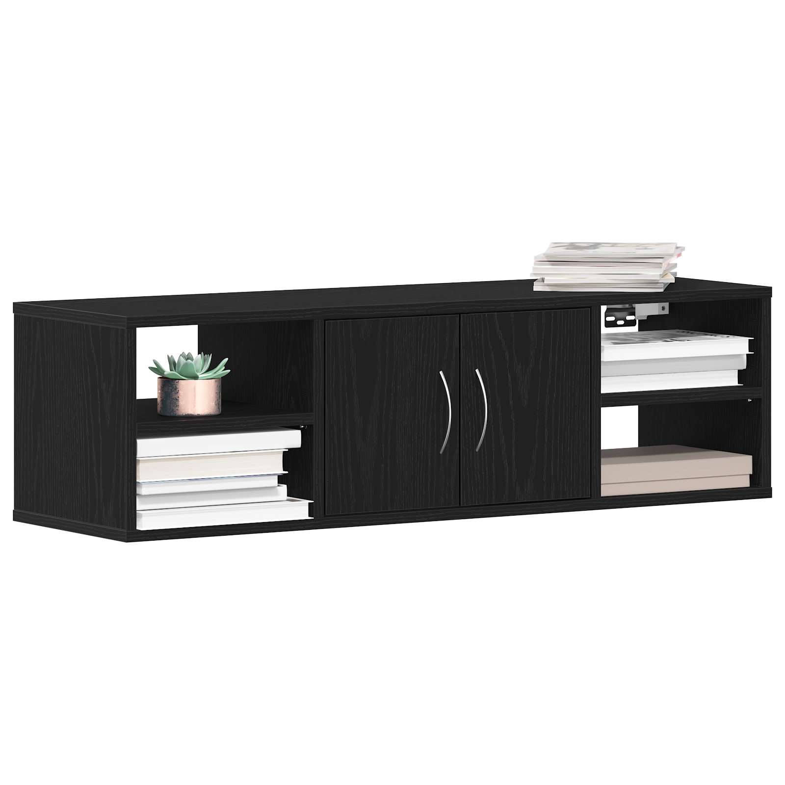 Wall-Mounted Shelf Black Oak 140x41x75 cm Engineered Wood - Image 3