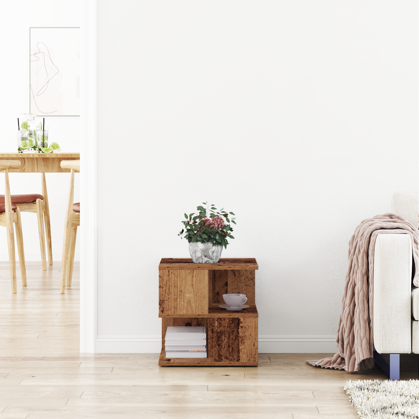 Side Table Old Wood Wood 40x40x40 cm Storage End Table Square - Image 4