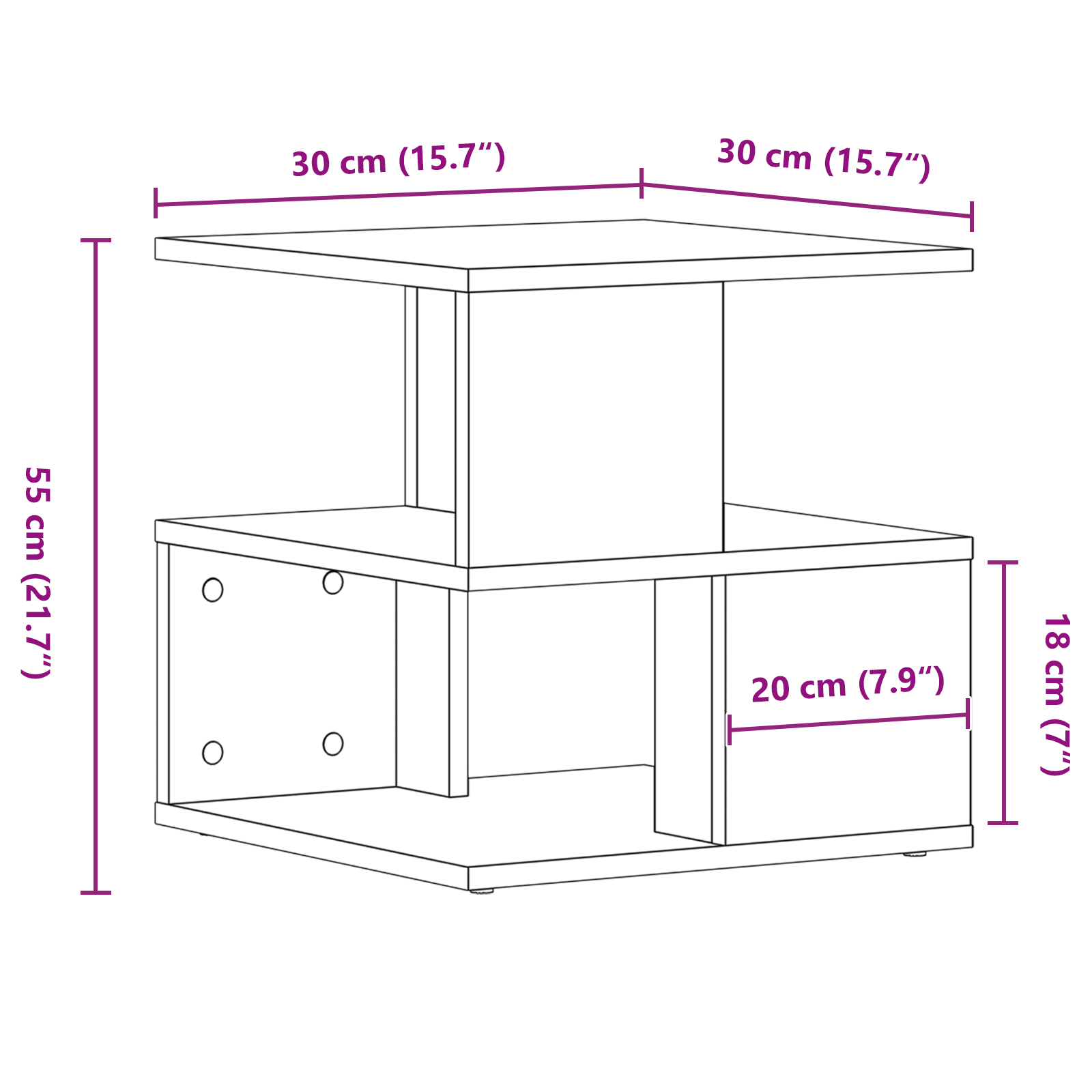 Side Table Old Wood Wood 40x40x40 cm Storage End Table Square - Image 9