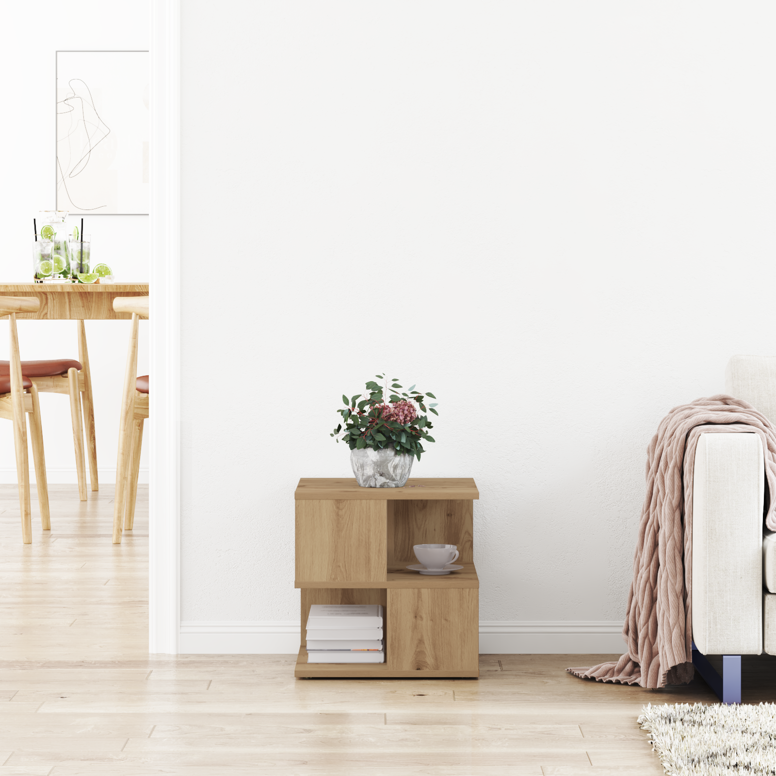 Side Table Artisan Oak 40x40x40 cm Made of Engineered Wood - Image 4