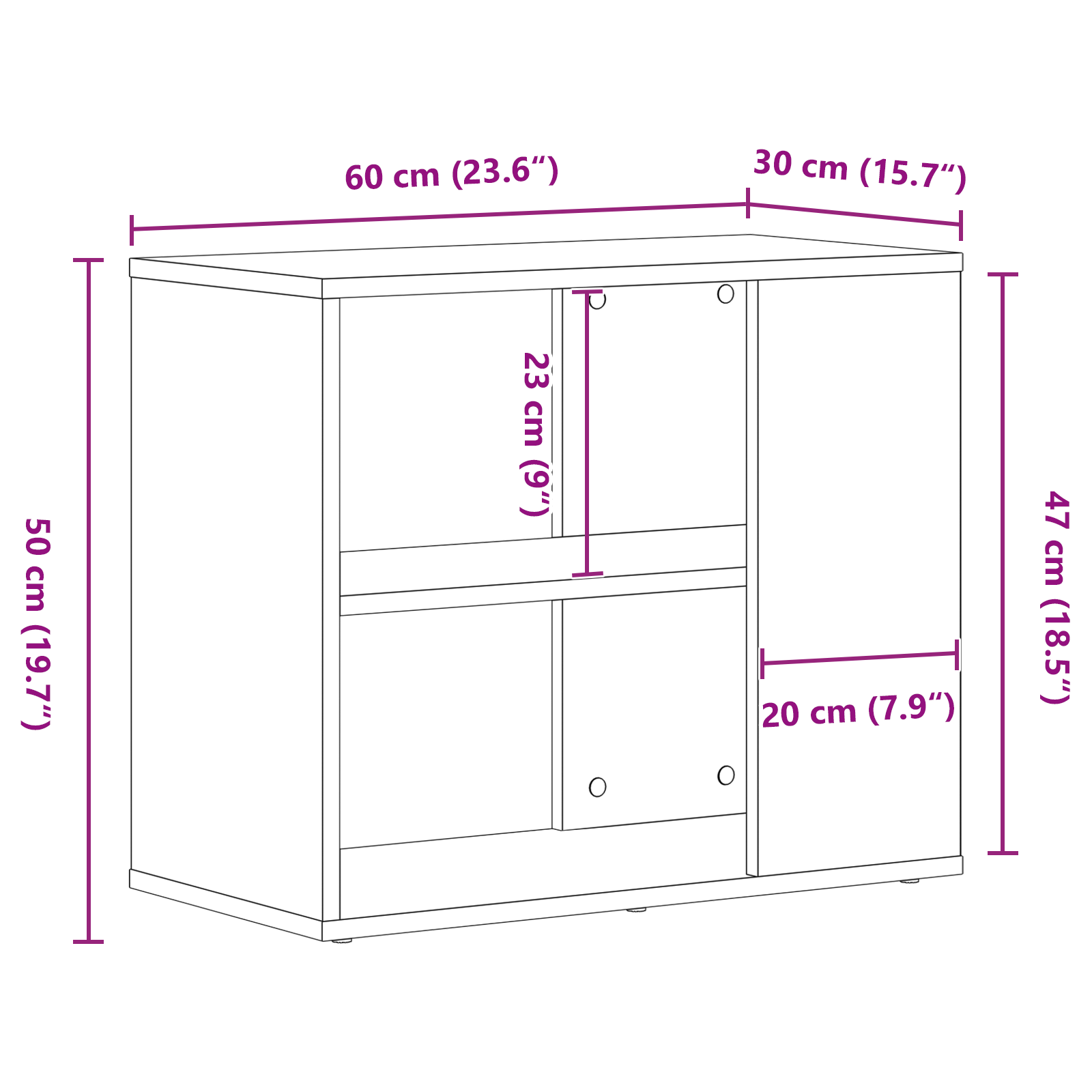 Black Oak Sideboard - 60 cm x 30 cm x 50 cm - Made from Engineered Wood - Image 9