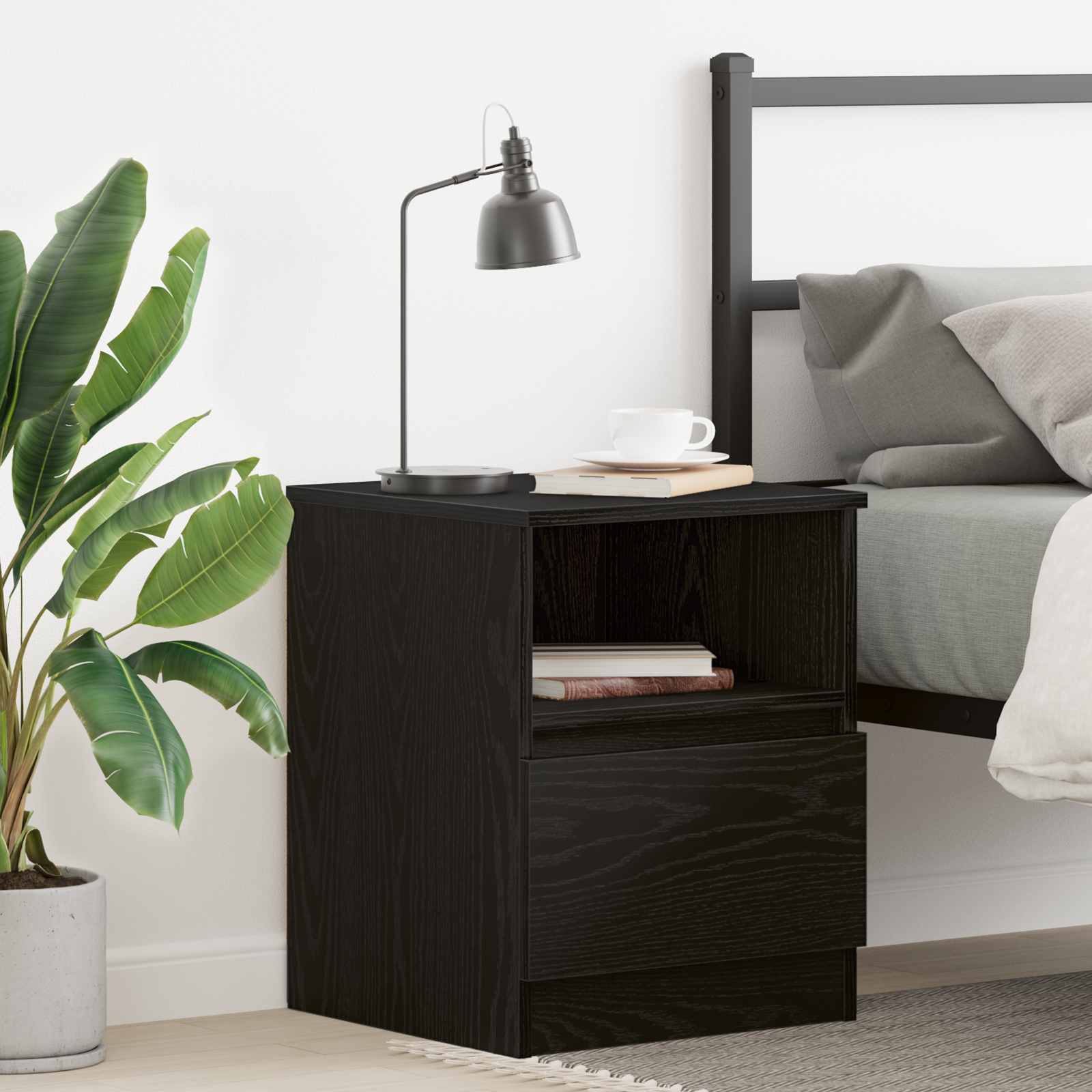 Black Oak Nightstand 15.7x15.7x19.7 inches Made of Engineered Wood