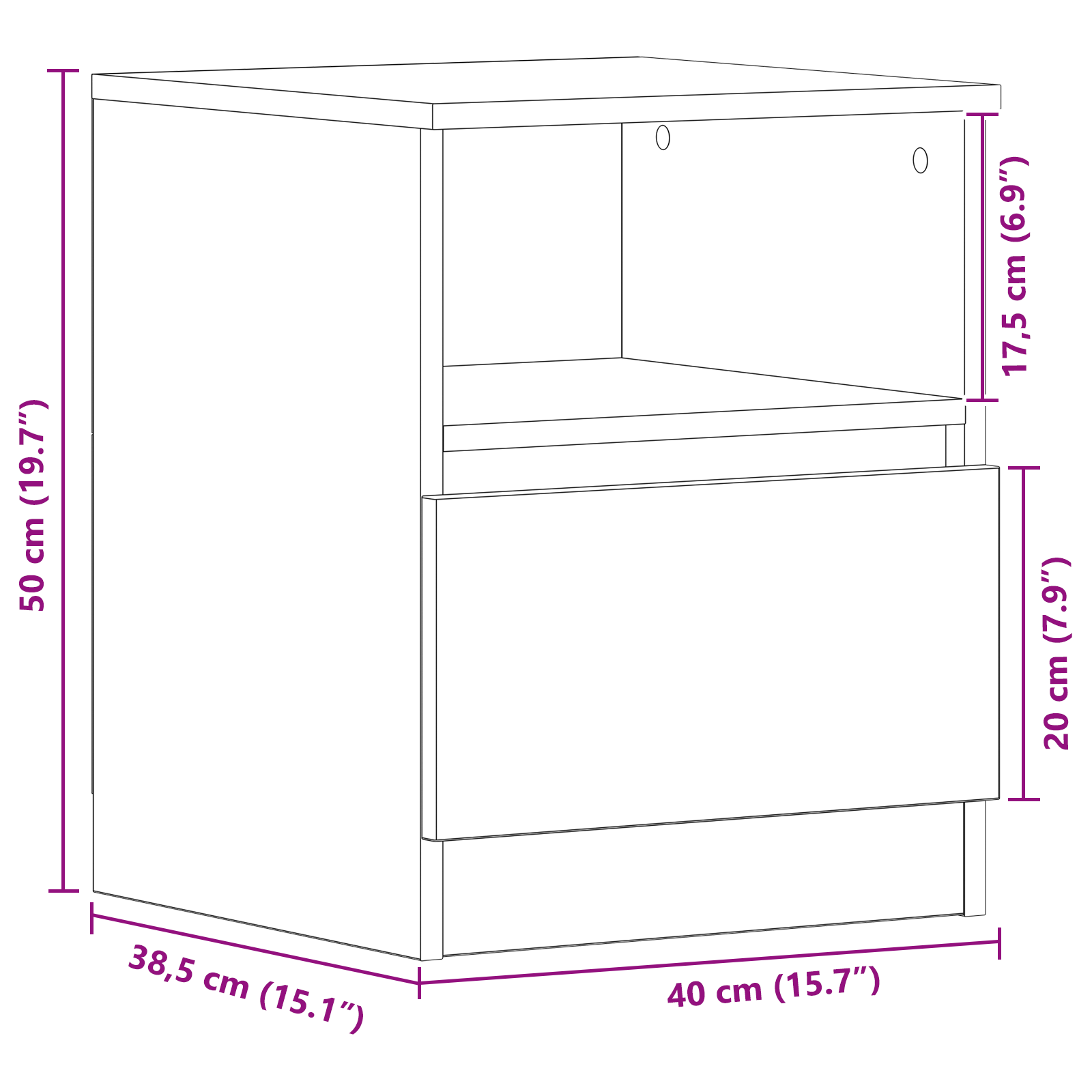 Black Oak Nightstand 15.7x15.7x19.7 inches Made of Engineered Wood - Image 11