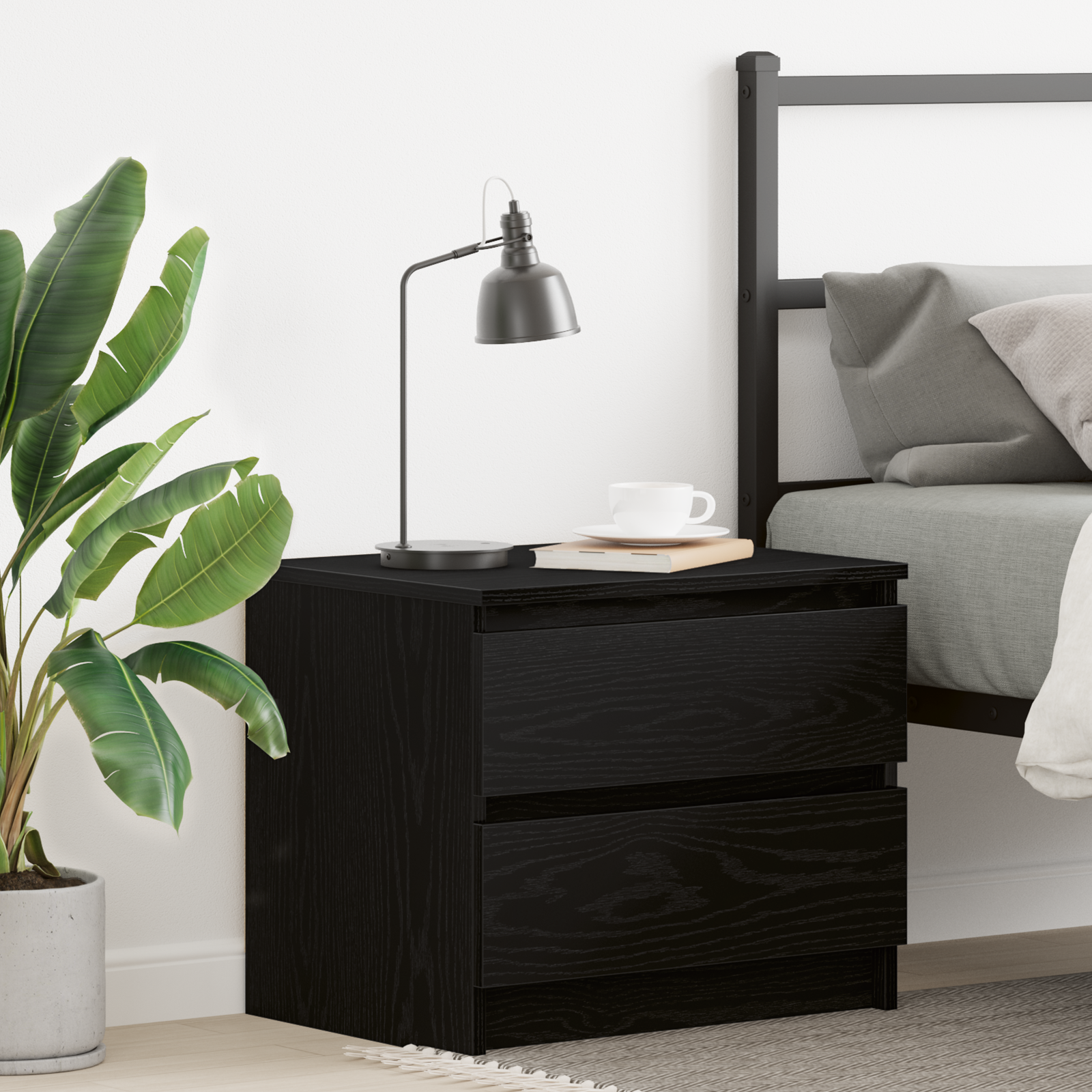 Nightstand Black Oak 50x40x43.5 cm Made of Engineered Wood