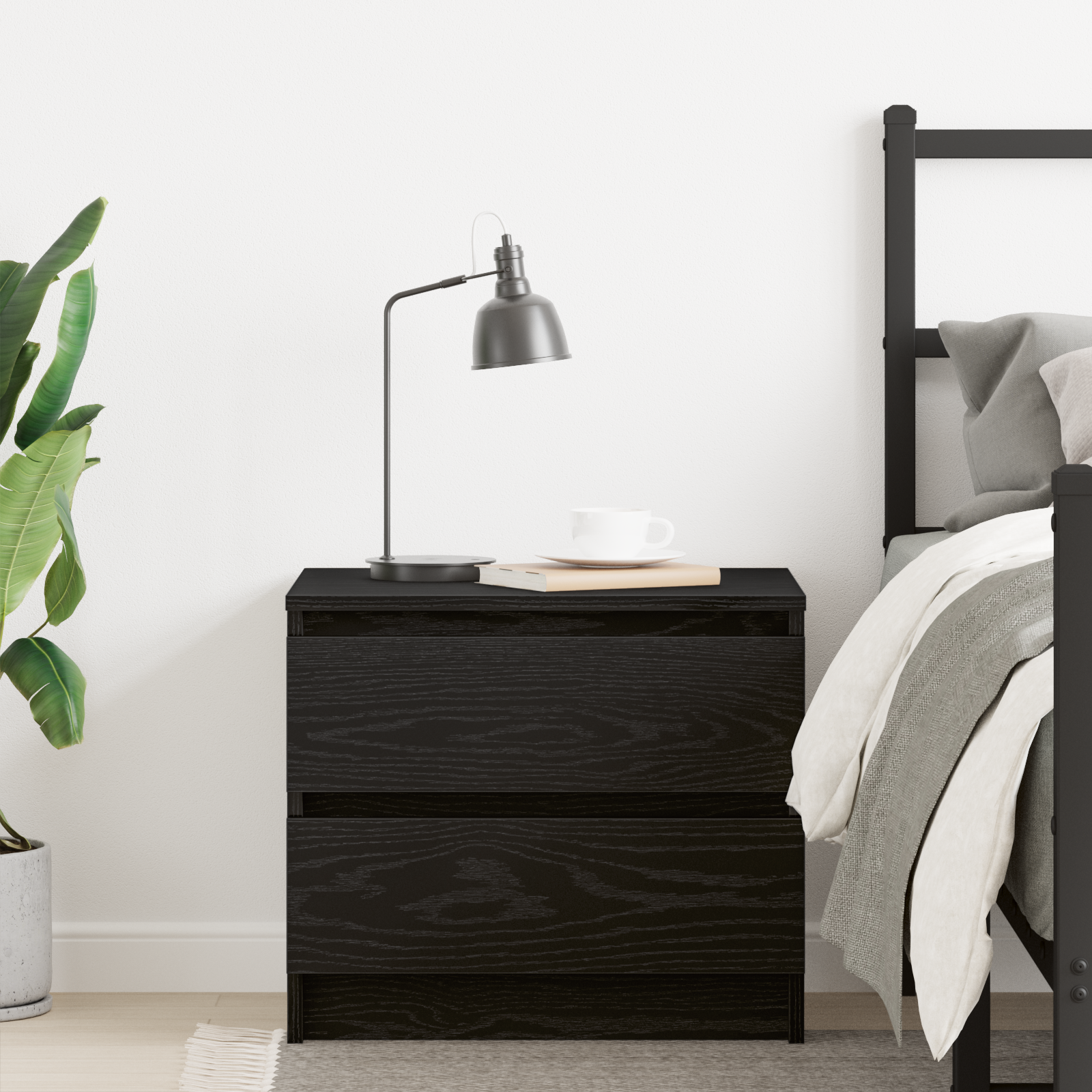 Nightstand Black Oak 50x40x43.5 cm Made of Engineered Wood - Image 4