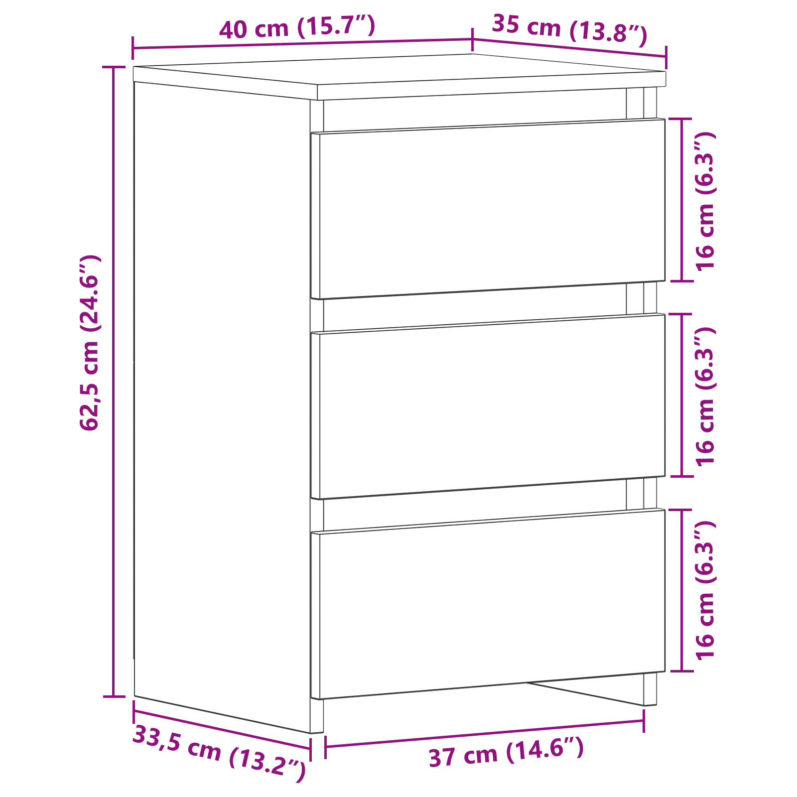 Nightstand in Black Oak - 40x35x62.5 cm, Made from Engineered Wood - Image 11