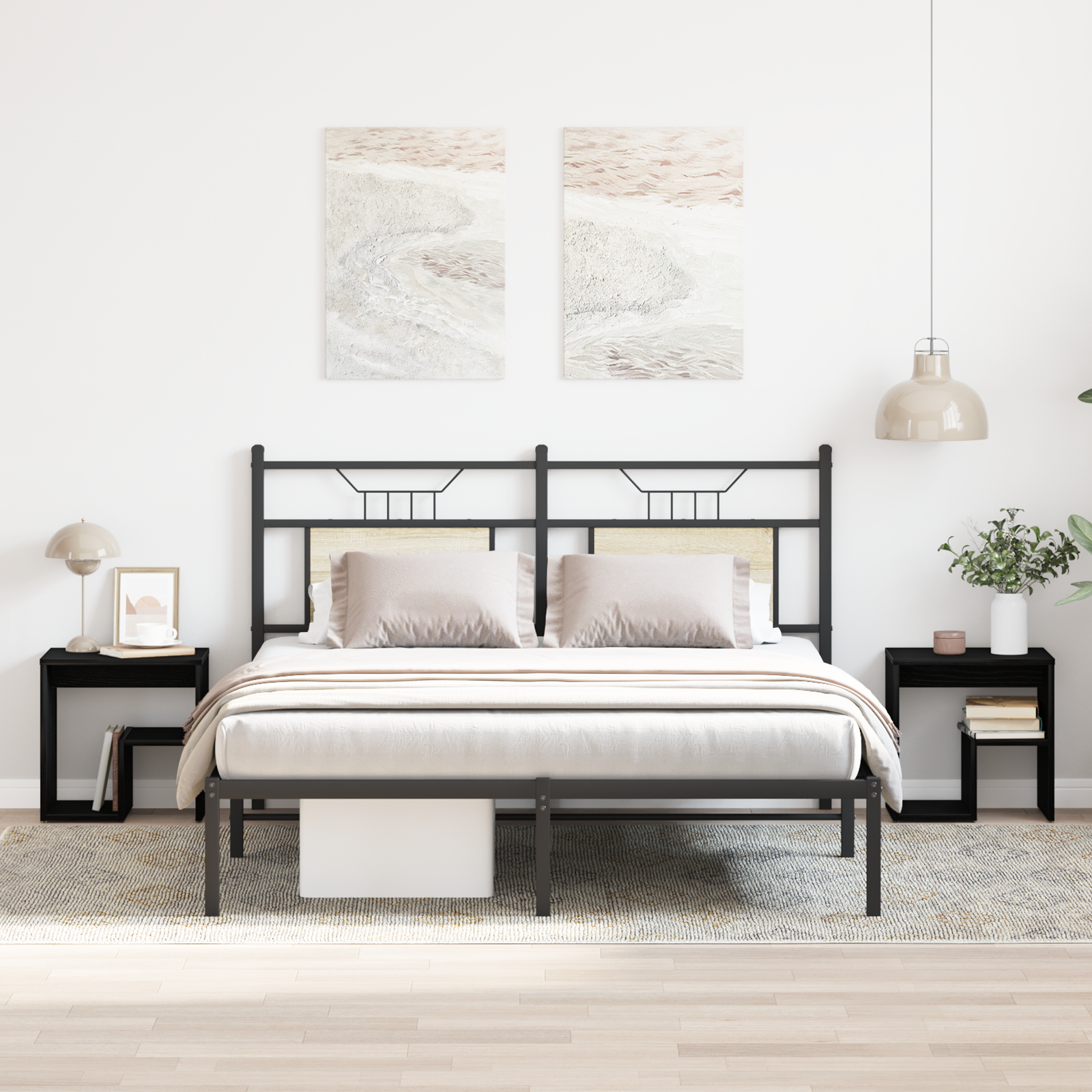 Bedside Tables Set of 2 Black Oak Engineered wood 40x30x40