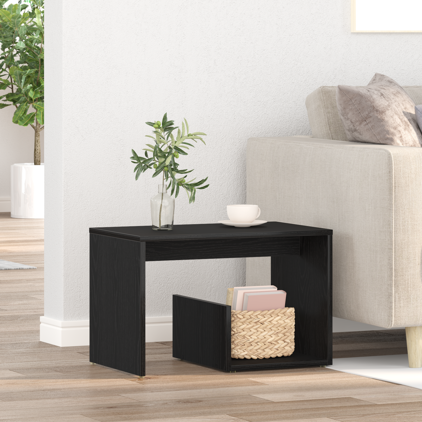 Side Table Black Oak 59x36x38 cm Engineered Wood