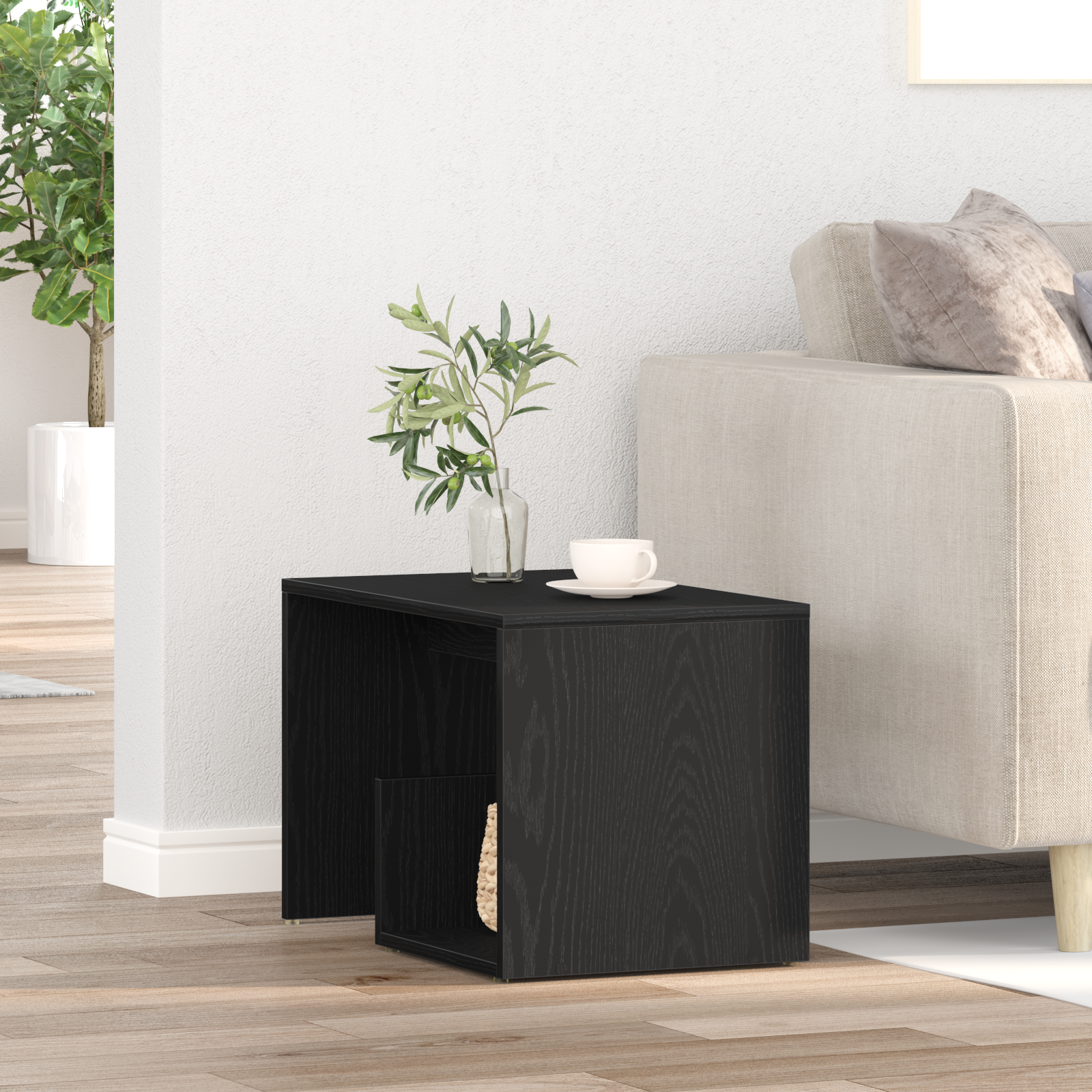 Side Table Black Oak 59x36x38 cm Engineered Wood - Image 4