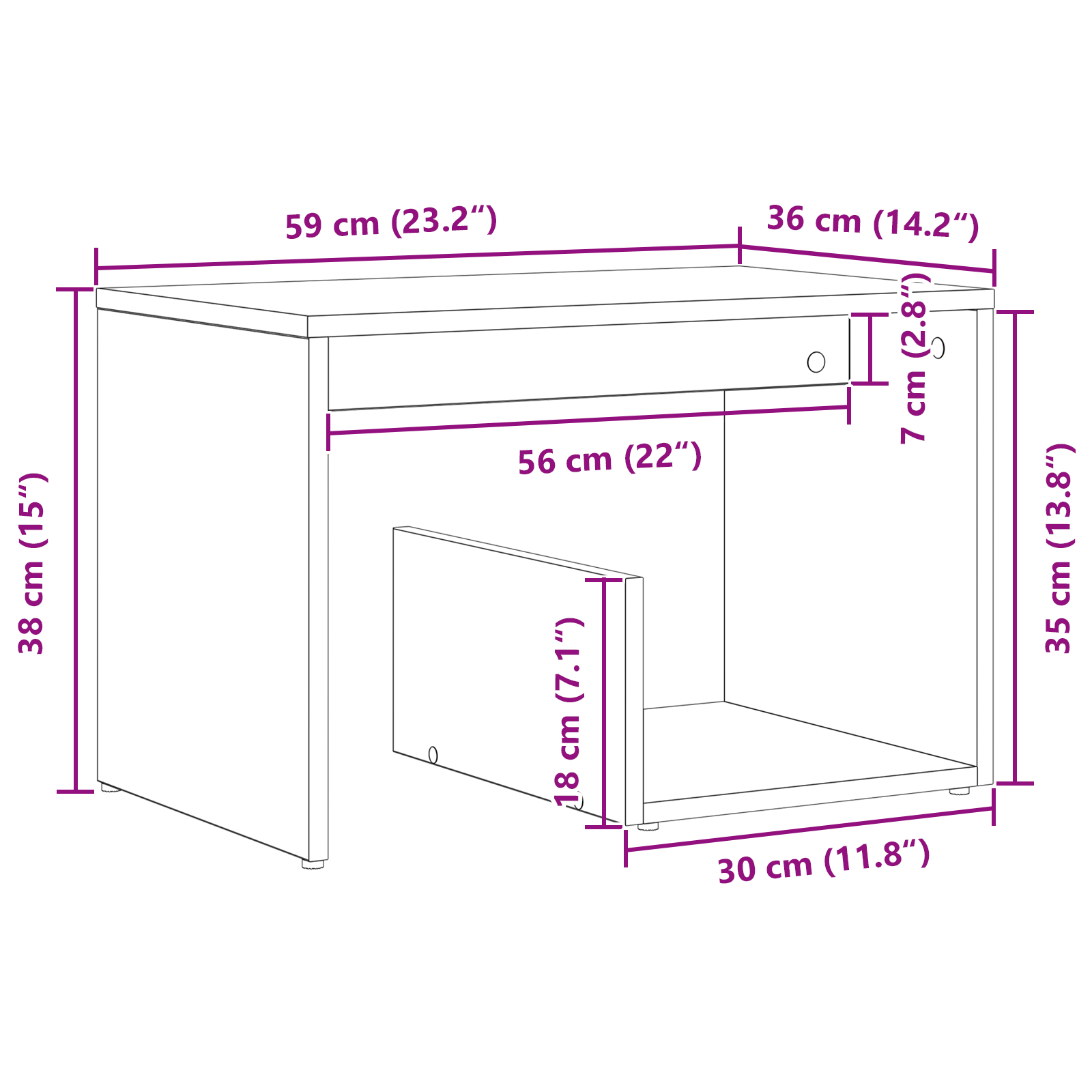 Side Table Black Oak 59x36x38 cm Engineered Wood - Image 9