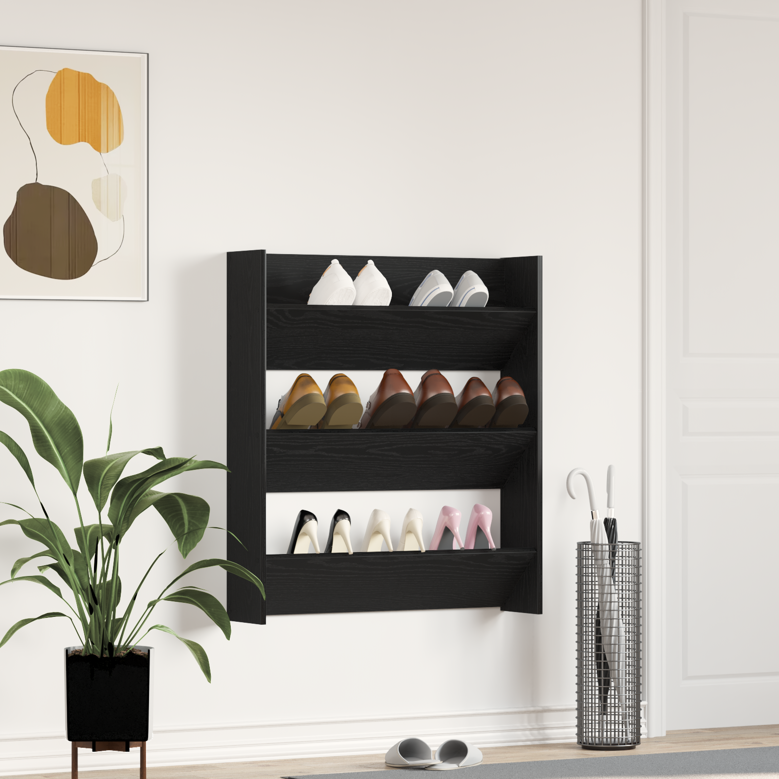 Wand Schoenenkast Zwart Eiken 80x18x90 cm Van Hout