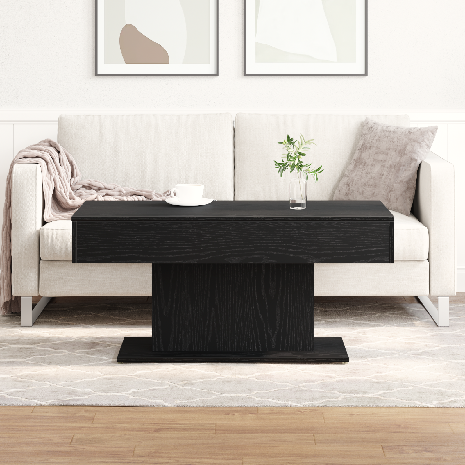 Black Oak Coffee Table - 96x50x45 cm, Made from Engineered Wood - Image 4