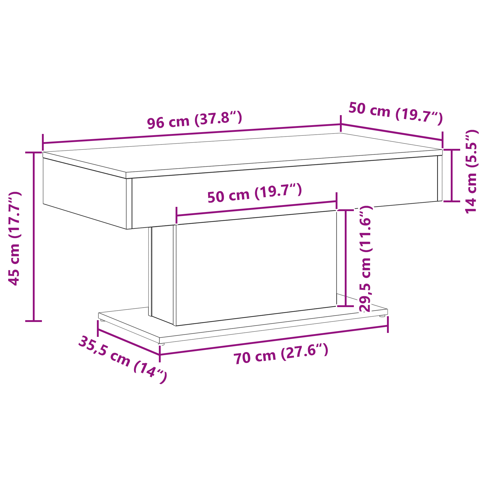 Black Oak Coffee Table - 96x50x45 cm, Made from Engineered Wood - Image 9