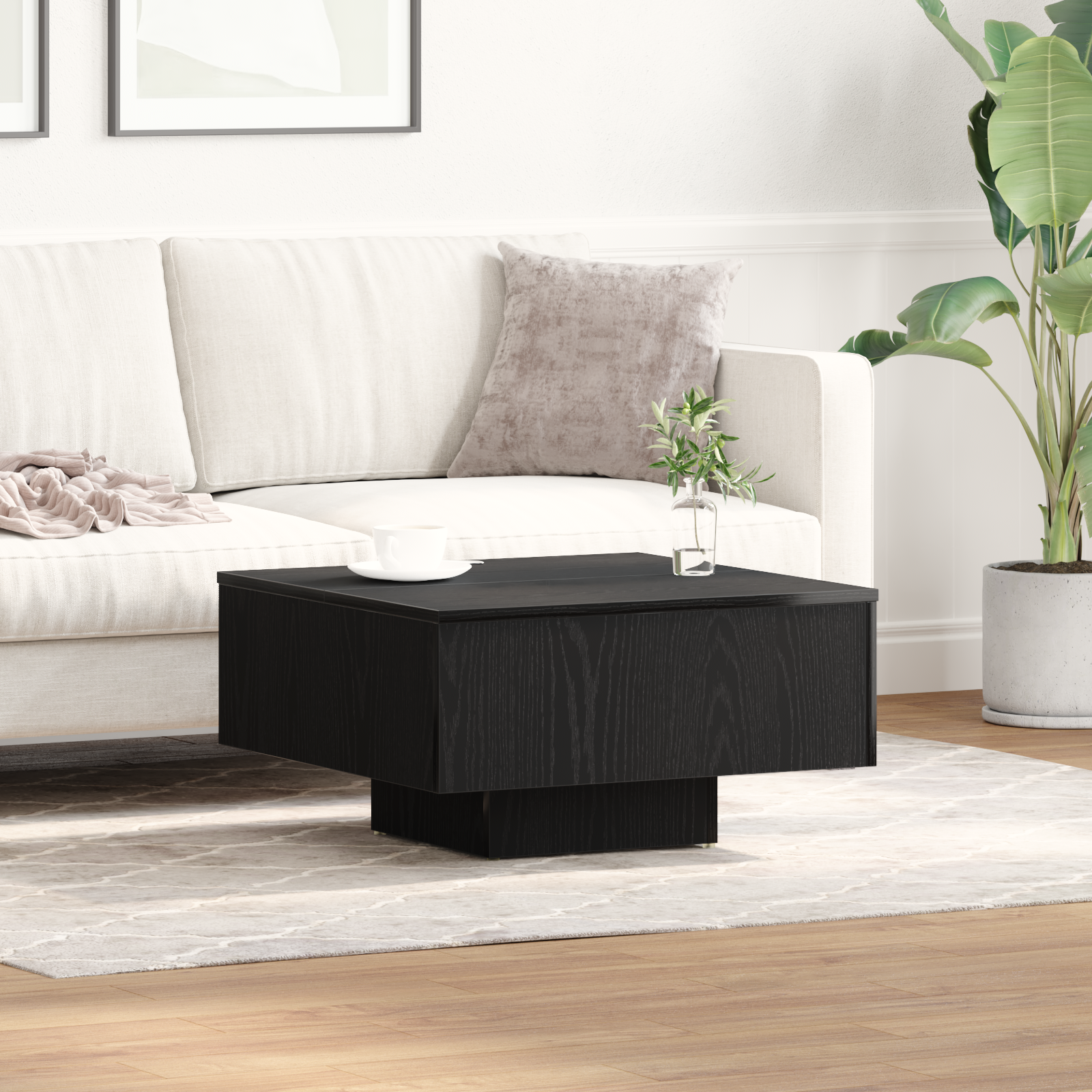 Black Oak Coffee Table - 60x60x31.5 cm - Made with Engineered Wood
