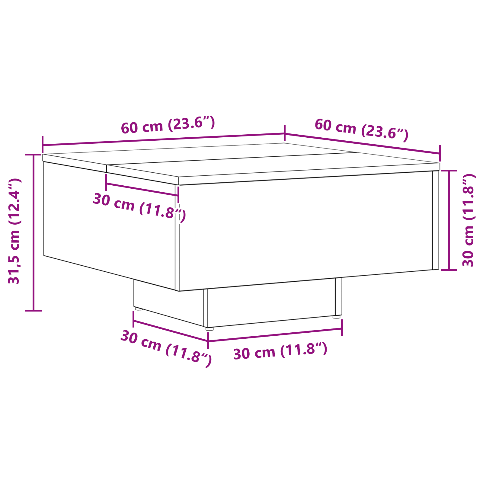 Black Oak Coffee Table - 60x60x31.5 cm - Made with Engineered Wood - Image 9