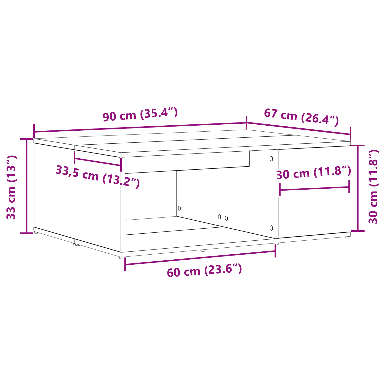 Coffee Table Black Oak 90x67x33 cm Engineered Wood - Image 9