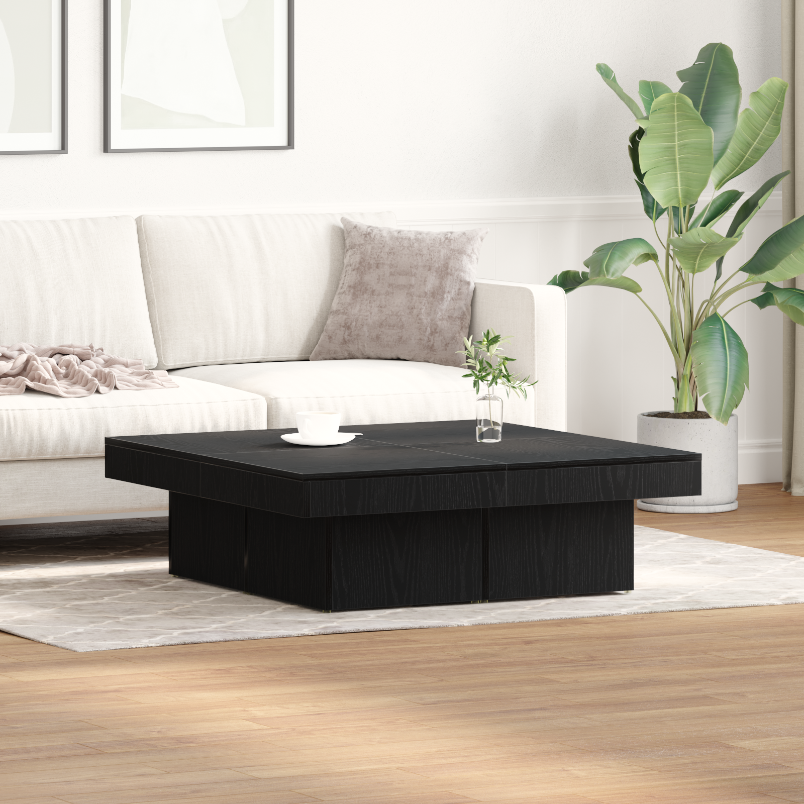 Black Oak Coffee Table 90x90x28 cm Made from Engineered Wood