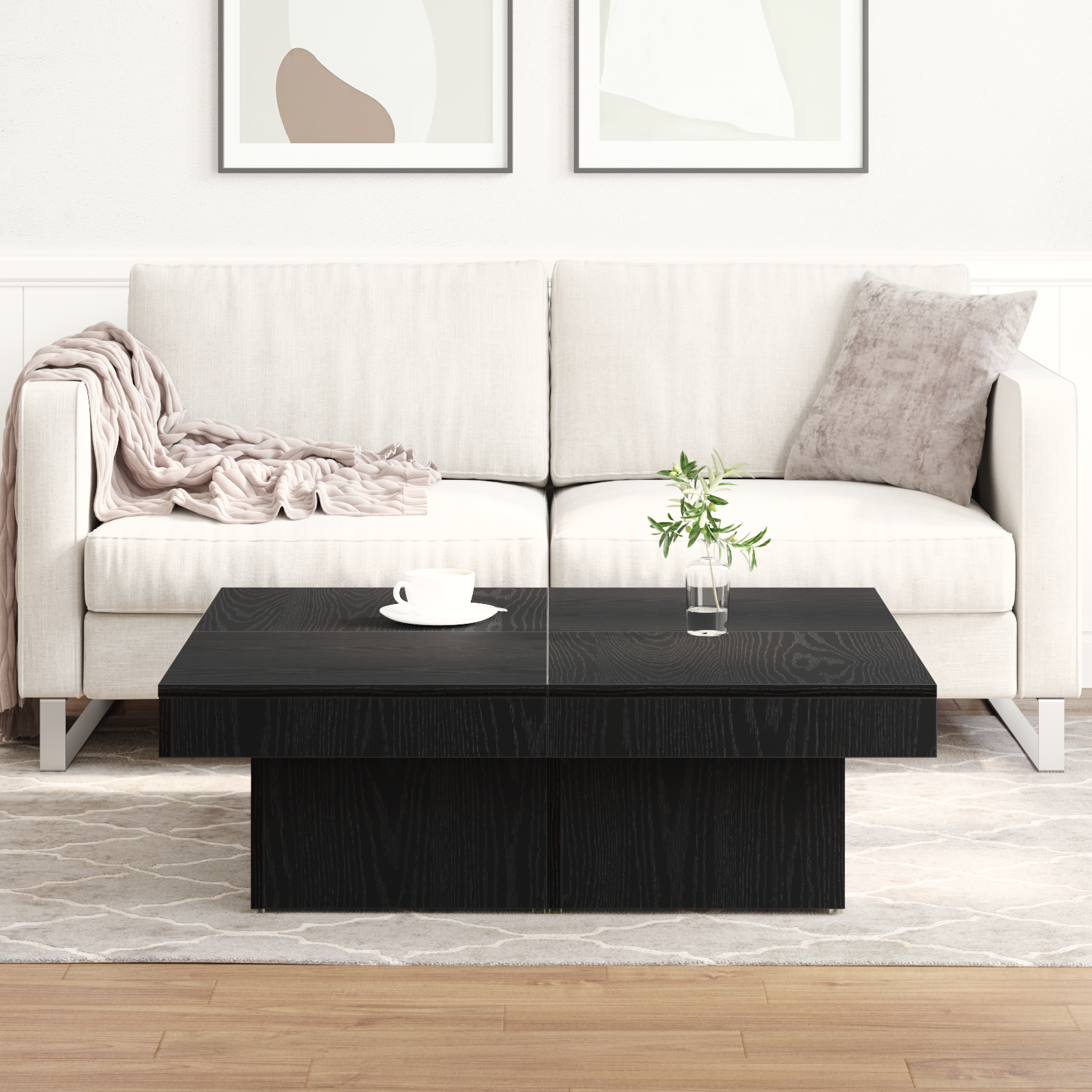 Black Oak Coffee Table 90x90x28 cm Made from Engineered Wood - Image 4