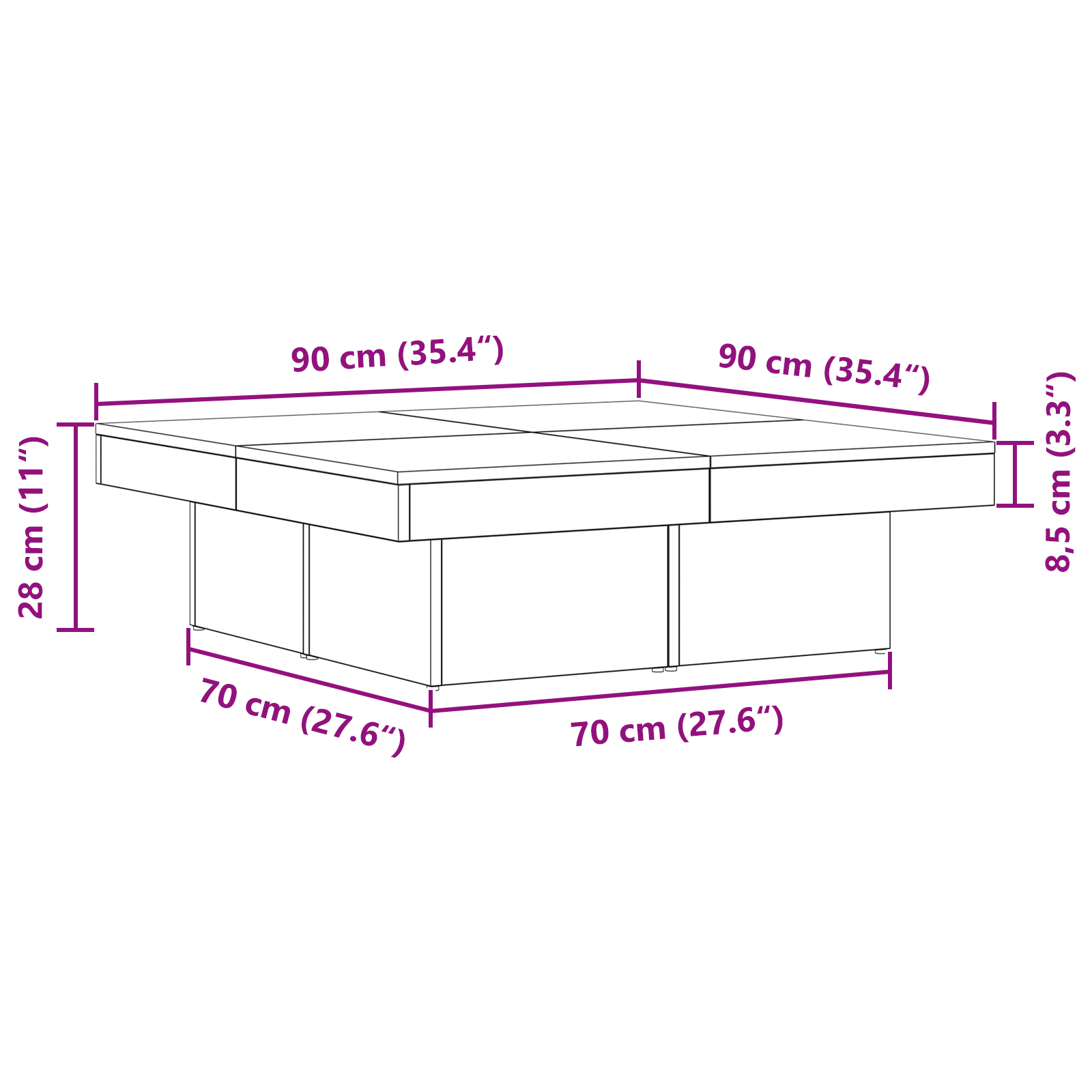 Black Oak Coffee Table 90x90x28 cm Made from Engineered Wood - Image 9