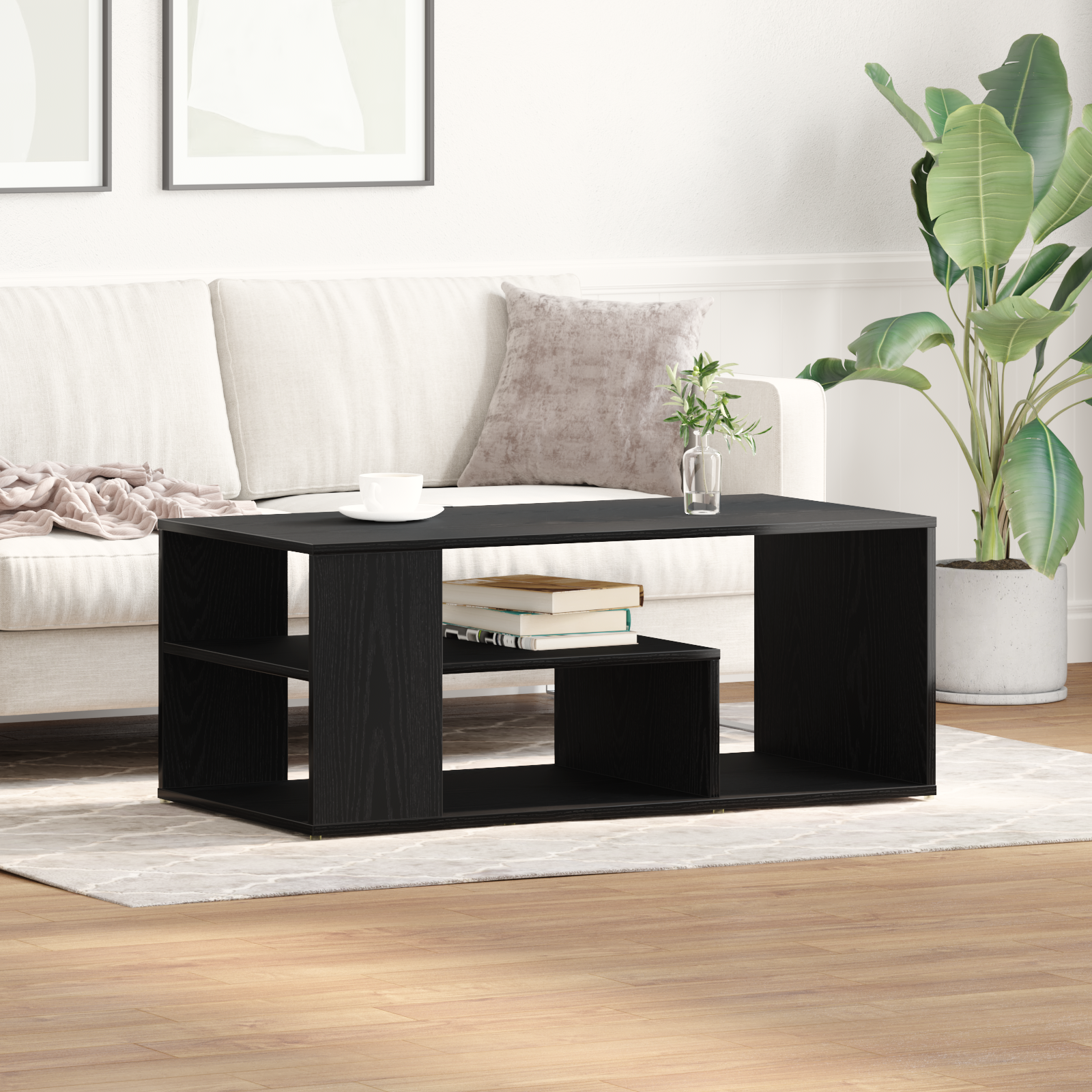 Coffee Table Black Oak 100x50x40 cm Engineered Wood