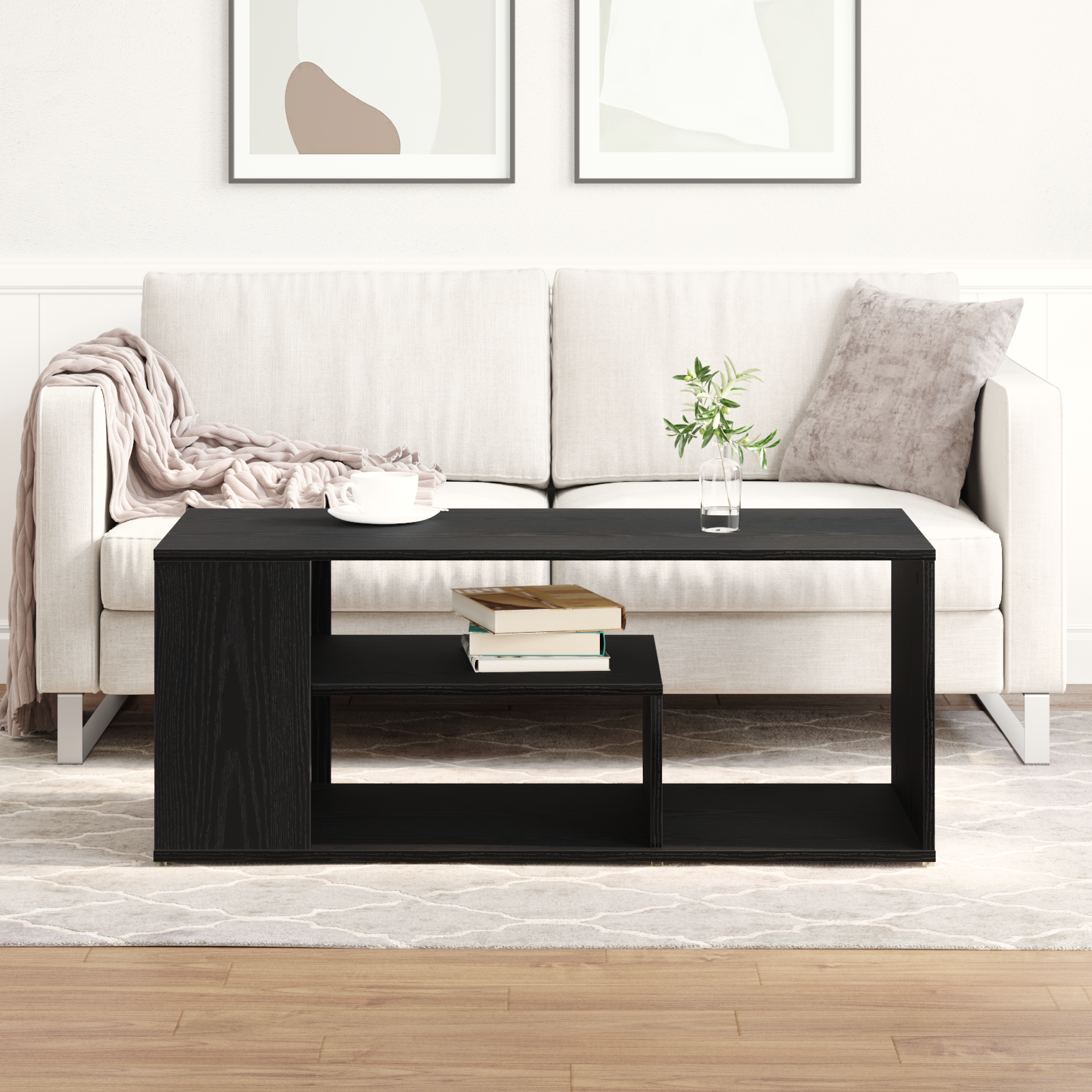Coffee Table Black Oak 100x50x40 cm Engineered Wood - Image 4