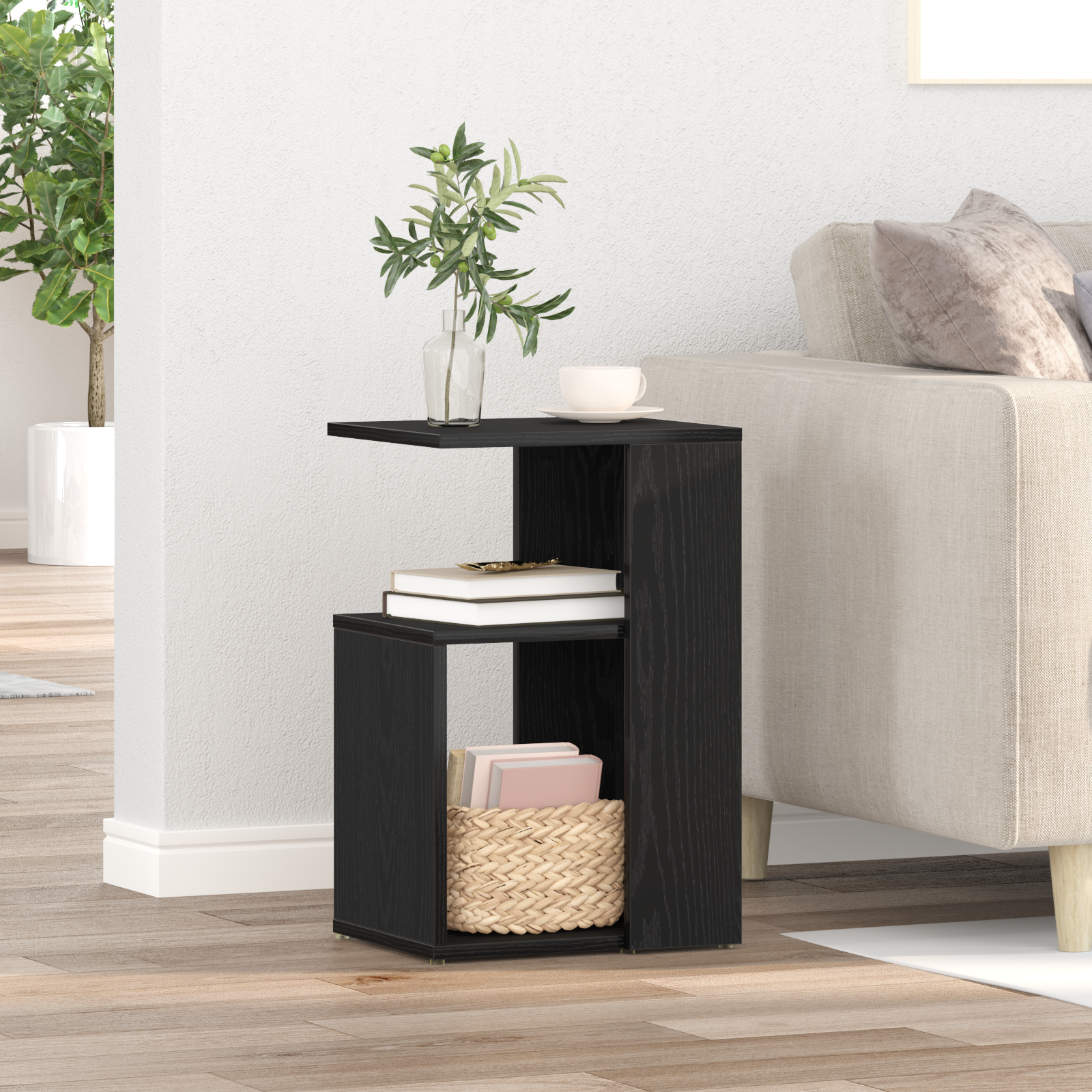 Side Table Black Oak 36x30x56 cm Engineered Wood