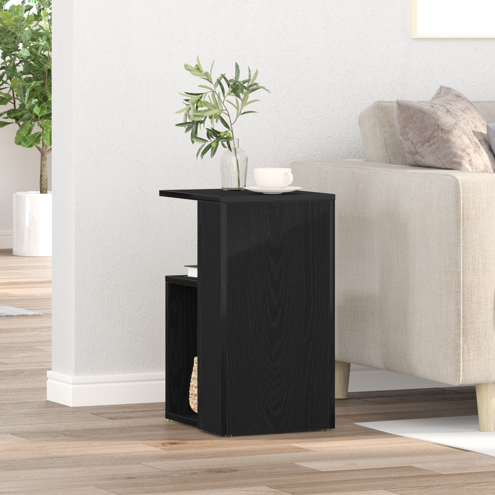 Side Table Black Oak 36x30x56 cm Engineered Wood - Image 4