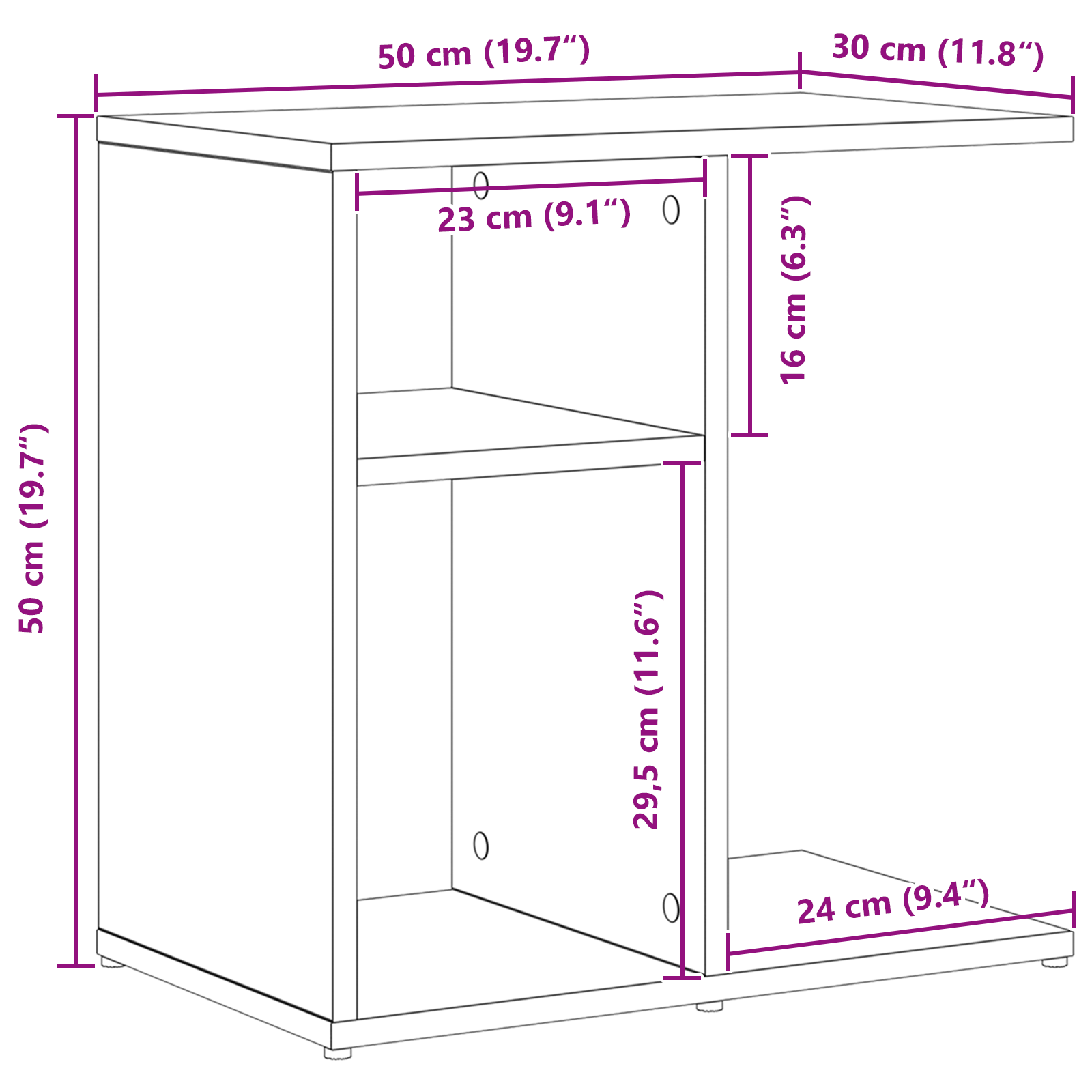Side Table - Black Oak, 50x30x50 cm, Engineered Wood - Image 9