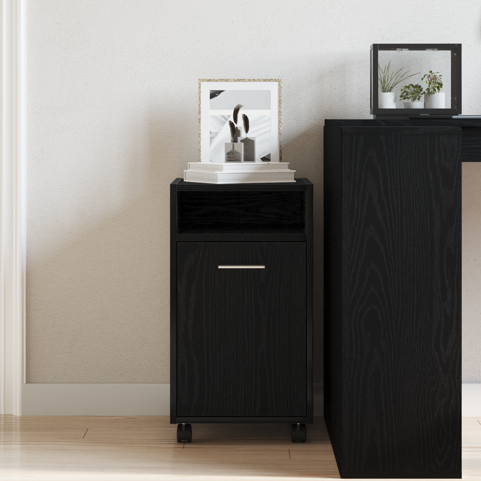 Side Cabinet on Wheels - Black Oak, 33x38x60 cm, Made of Engineered Wood - Image 3